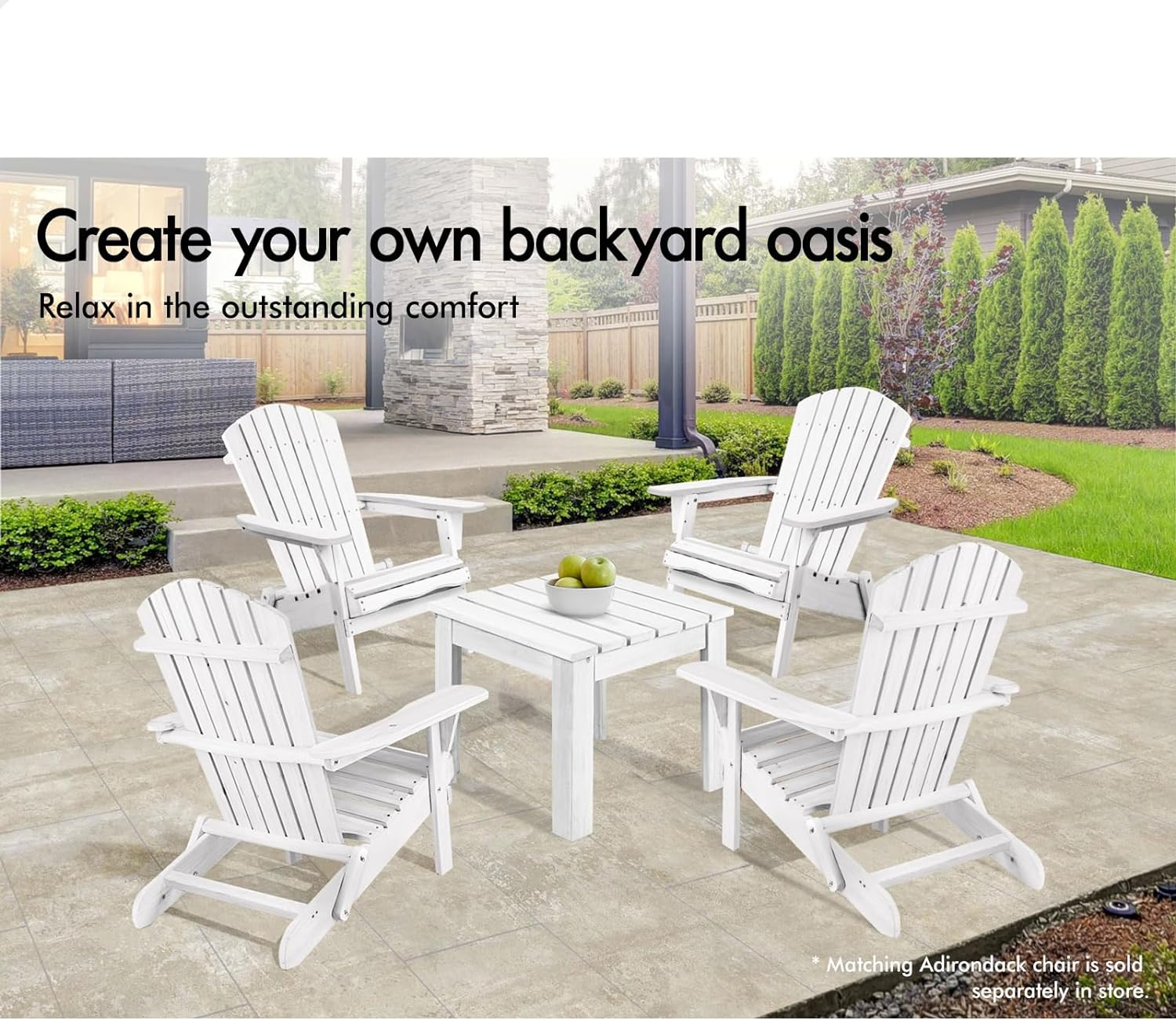 ALFORDSON Outdoor Wooden Desk for Adirondack Chair Bench, Fir Wood Lawn Outdoor Furniture Coffee Table for Patio Garden Park Porch, Slatted Design Tabletop for Armchair Lounge, White Color image number 3