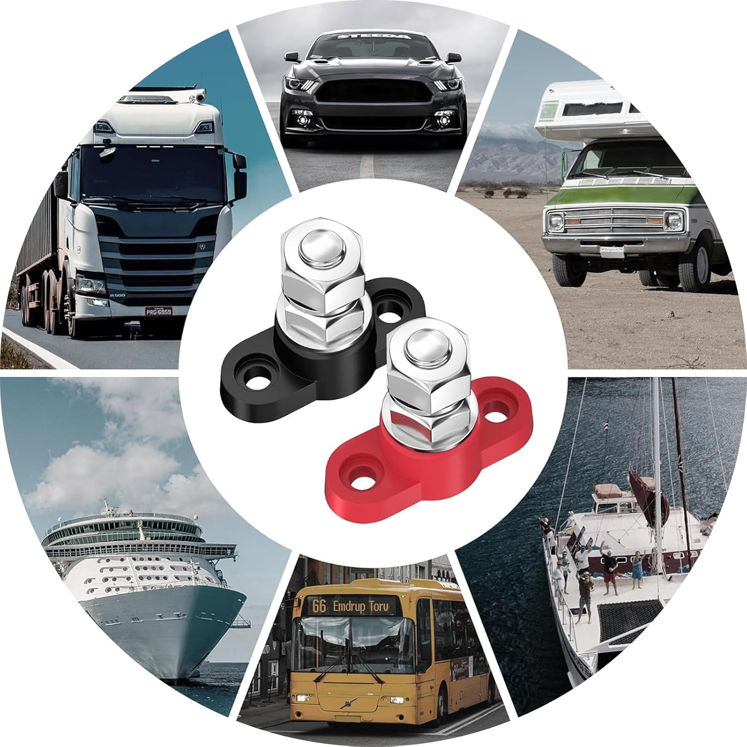 2Pcs Red & Black M10 3/8 Battery Post Junction Block, 12V 24V Power Distribution Block for Car, RV, Boat & Marine, Heavy-Duty Corrosion-Resistant Terminal Studs image number 4