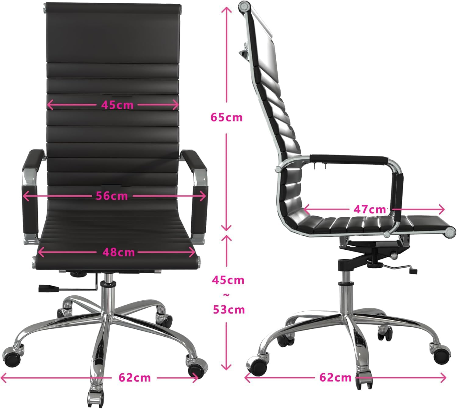 Ergonomic Office Desk Chair, Leather Modern Conference Room Chairs, Executive Ribbed Height Adjustable Swivel Rolling Chair for Home Office (Black) image number 6