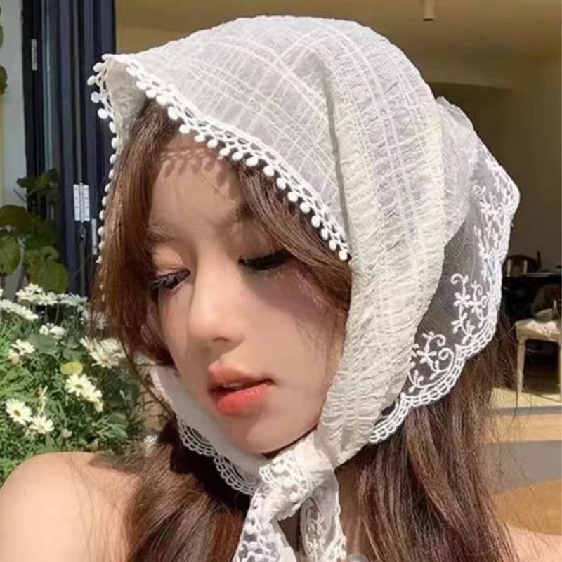 White Lace Bandana Hair Scarf Headwear French Headband Hairband for Women Girls Dog Triangular Head Wraps Head Covering Hair Bandanas Tie Hair Scarves Holiday Vacation Hair Accessories image number 5