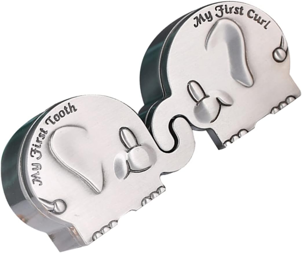 Fetal Hair Collection Box My First Curl Box My First Tooth Newborn Keepsake for Newborn Shower Metal Elephant Shape Silver Small for Teeth and Hair Storage image number 4