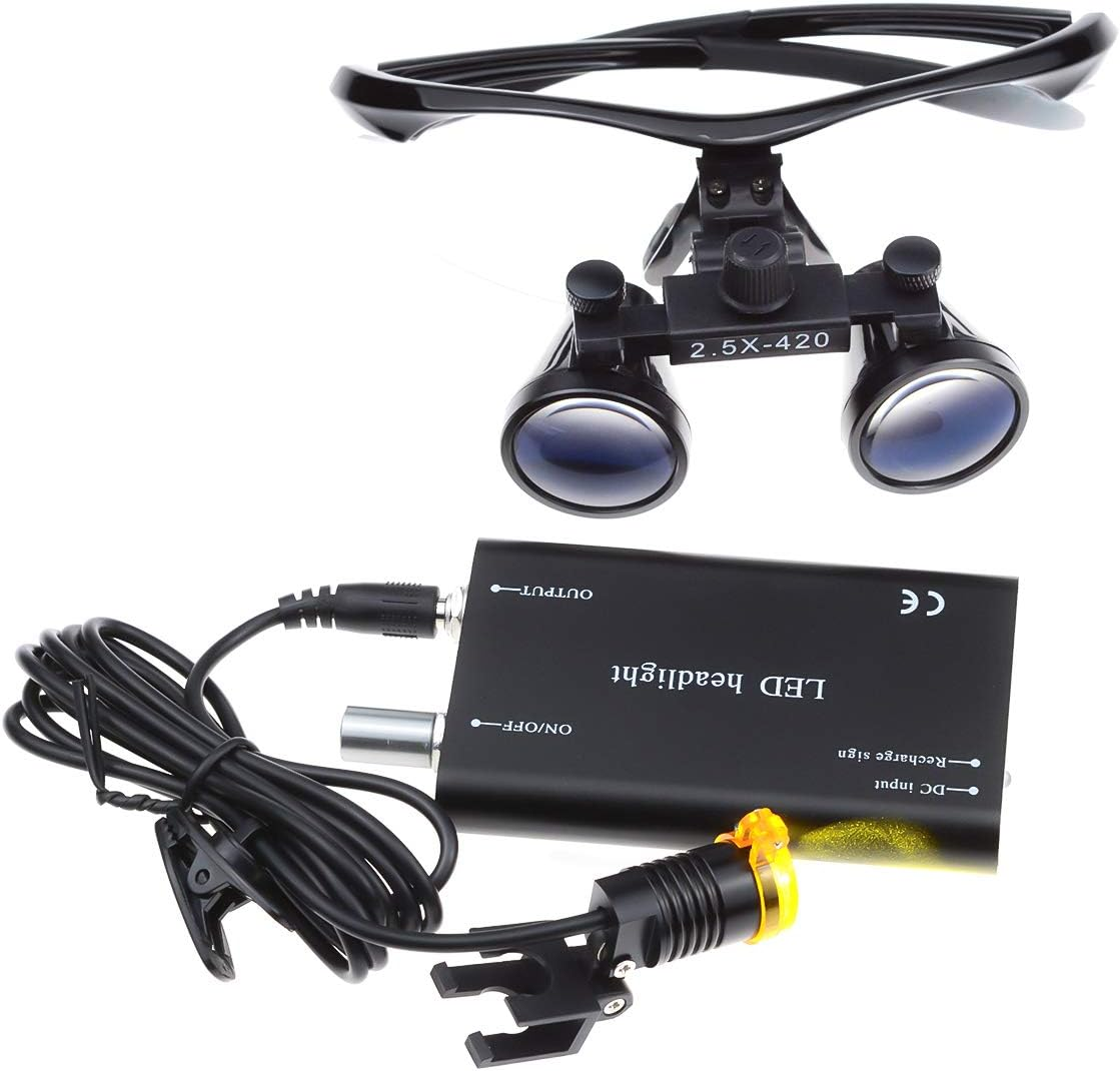 Tankredrug 3W Black LED Headlight Lamp Yellow Filter Clip on 2.5X Binocular Loupes 420Mm Optical Glasses with Cloth Bag image number 5