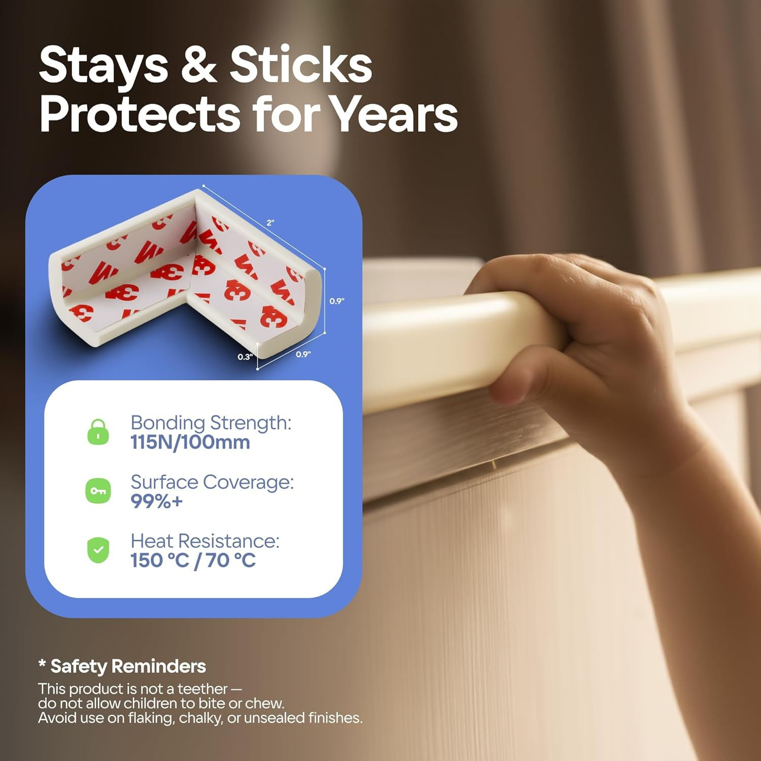 (Beige) - Furniture Edge and Corner Guards 6.2M Protective Foam Cushion 5.5M Bumper 8 Adhesive Childsafe Corners Baby Child Proofing Set Nontoxic and Safe for Table, Fireplace, Countertop White image number 2