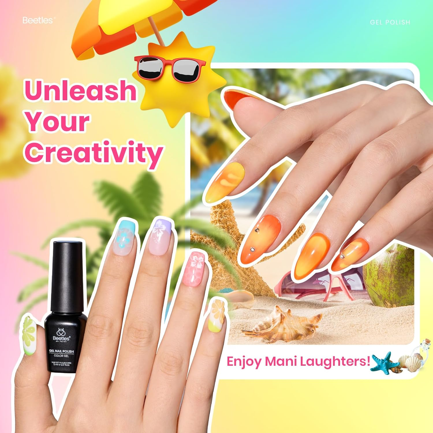 Beetles Gel Polish Summer Nail Polish Set - 36 Colors Neon Pink Red Green Blue Yellow with 4 Pieces Base and Top Coat, Colorful Holiday Collection, UV Art, Gifts for Women image number 2