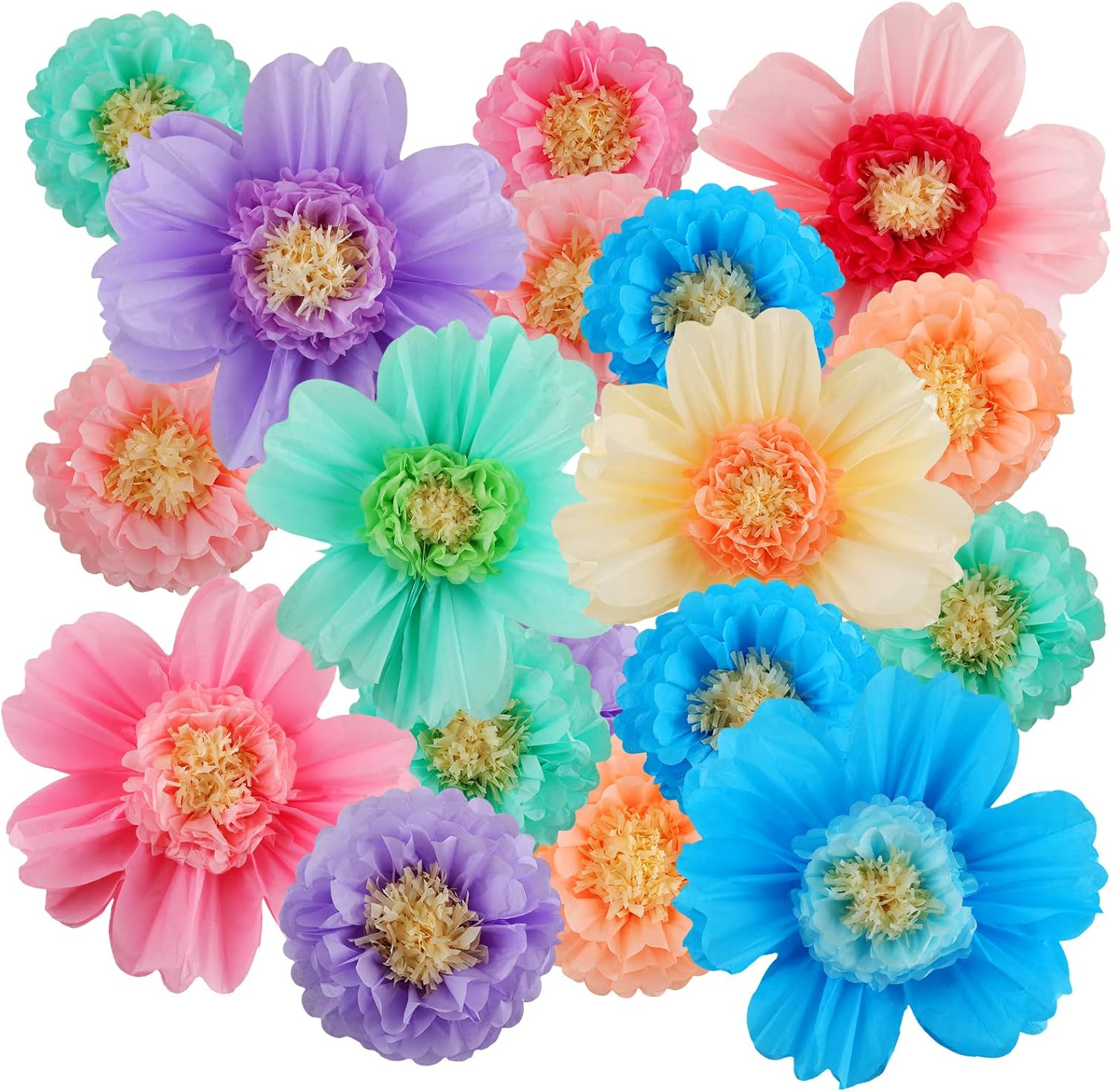 Crowye 12 Pcs Large Colorful Tissue Paper Flowers 20" Handcrafted Giant Fiesta Paper Flowers for Mexican Party Wedding Birthday Backdrop Shower Party Nursery Craft Outdoor Wall Decor(Fresh Color)