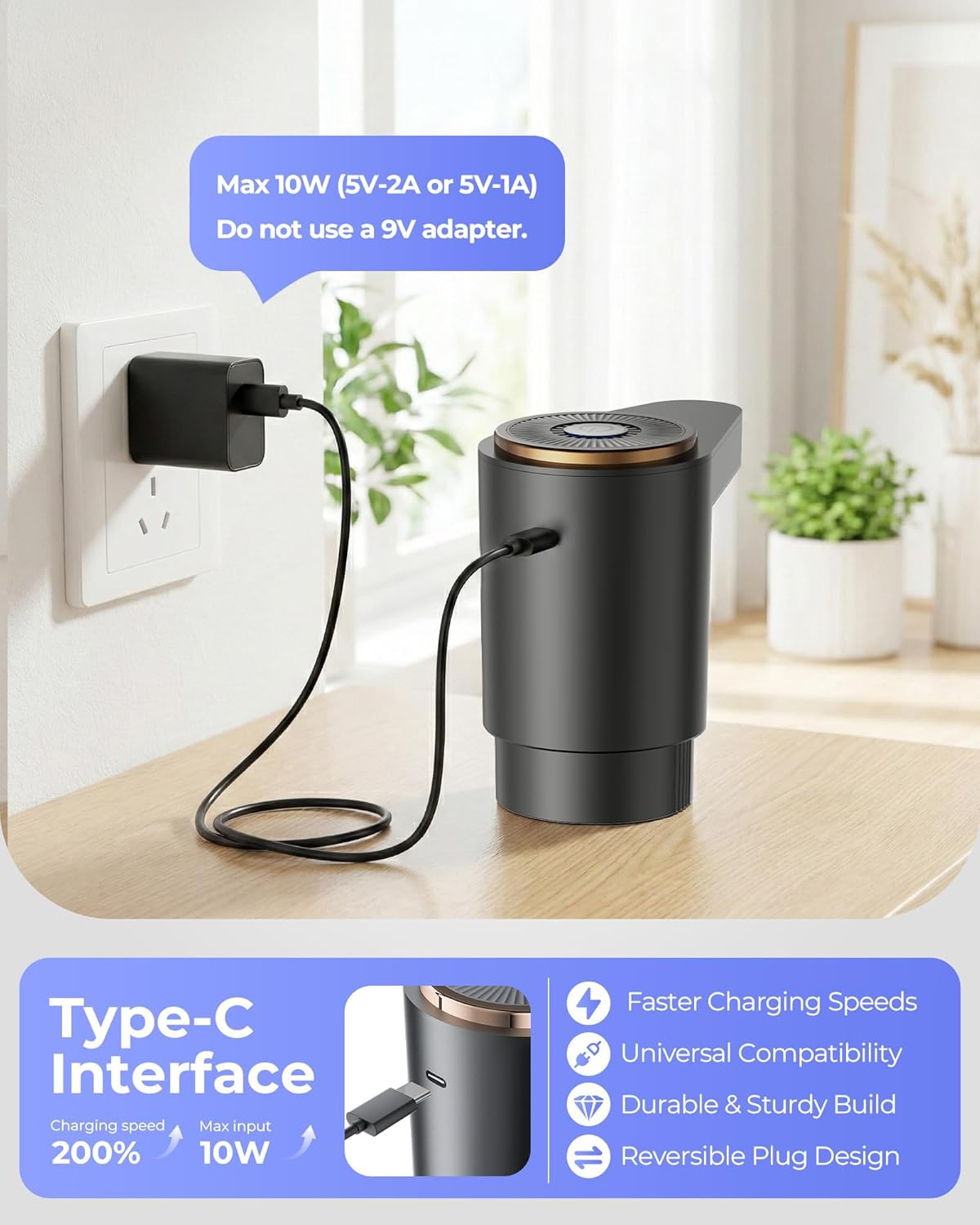 Water Bottle Pump, Portable Electric Water Dispenser Pump for 5 Gallon Bottles - USB Charging, Automatic Switch, Rechargeable Battery for Home Kitchen Room Camping - Grey image number 5