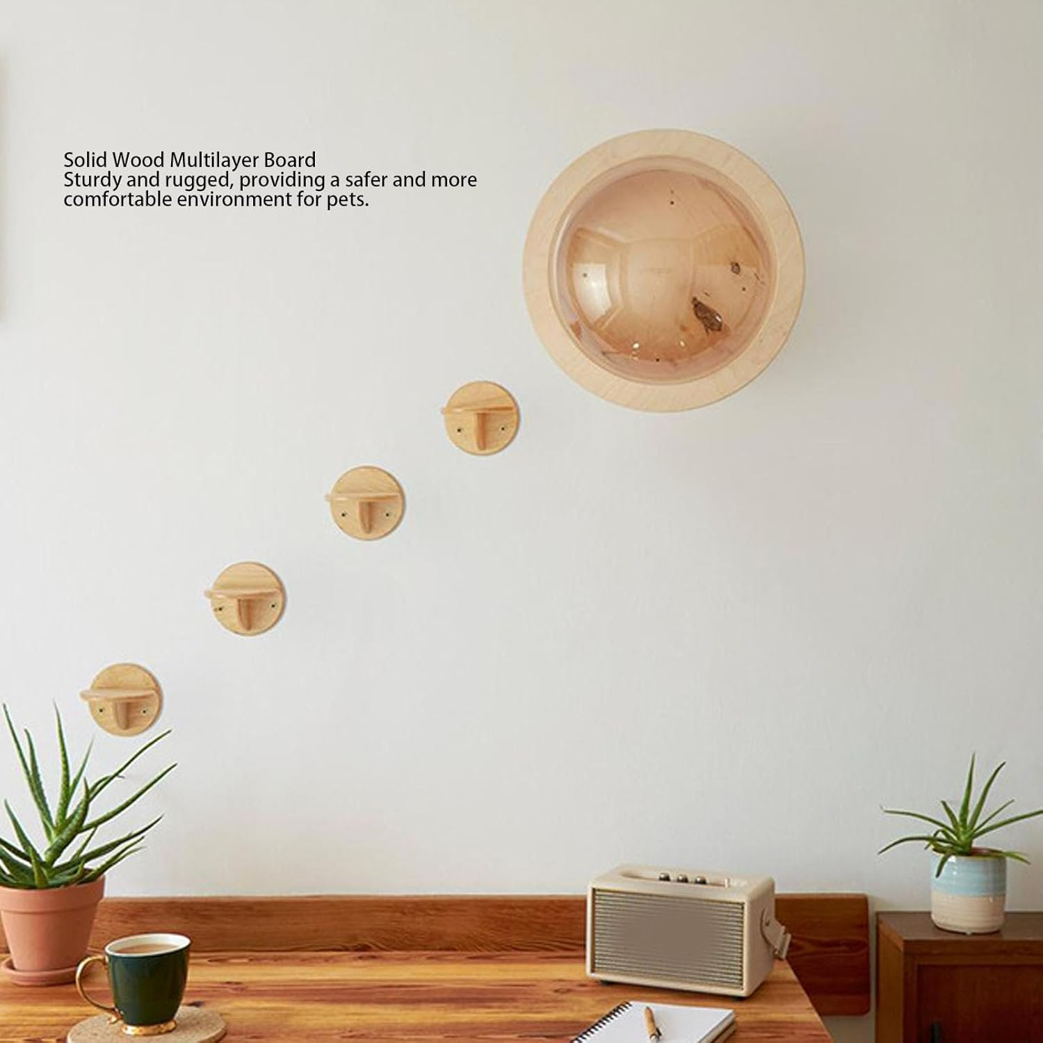 Oreilet Cat Wall Step, Wood Cat Climbing Ladder with Platforms for Indoor, Sleeping,Jumping, Playing, Climber Shelf Floating Perch for Small/Medium Cats image number 1