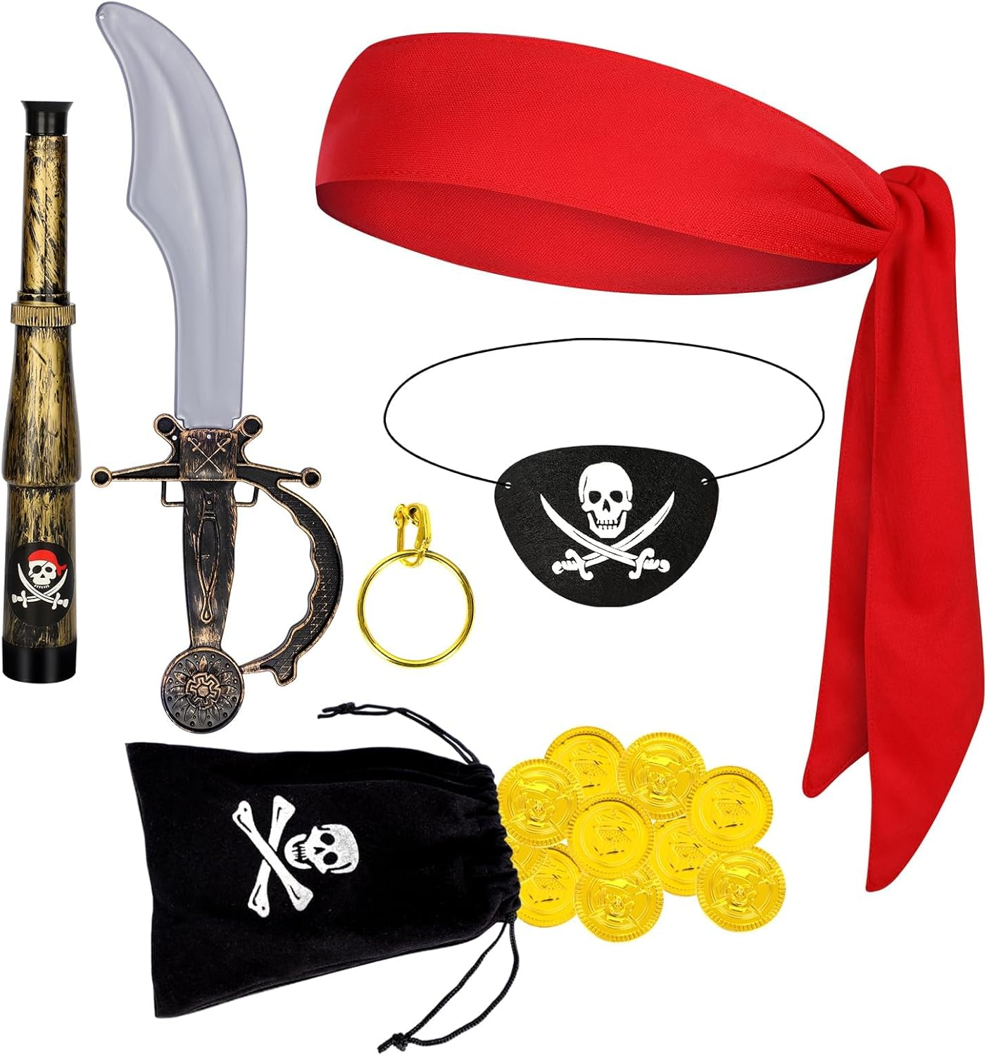7 PCS Pirate Costume Accessories for Kids,Pirate Accessories Set Captain Outfit for Halloween Party Cosplay