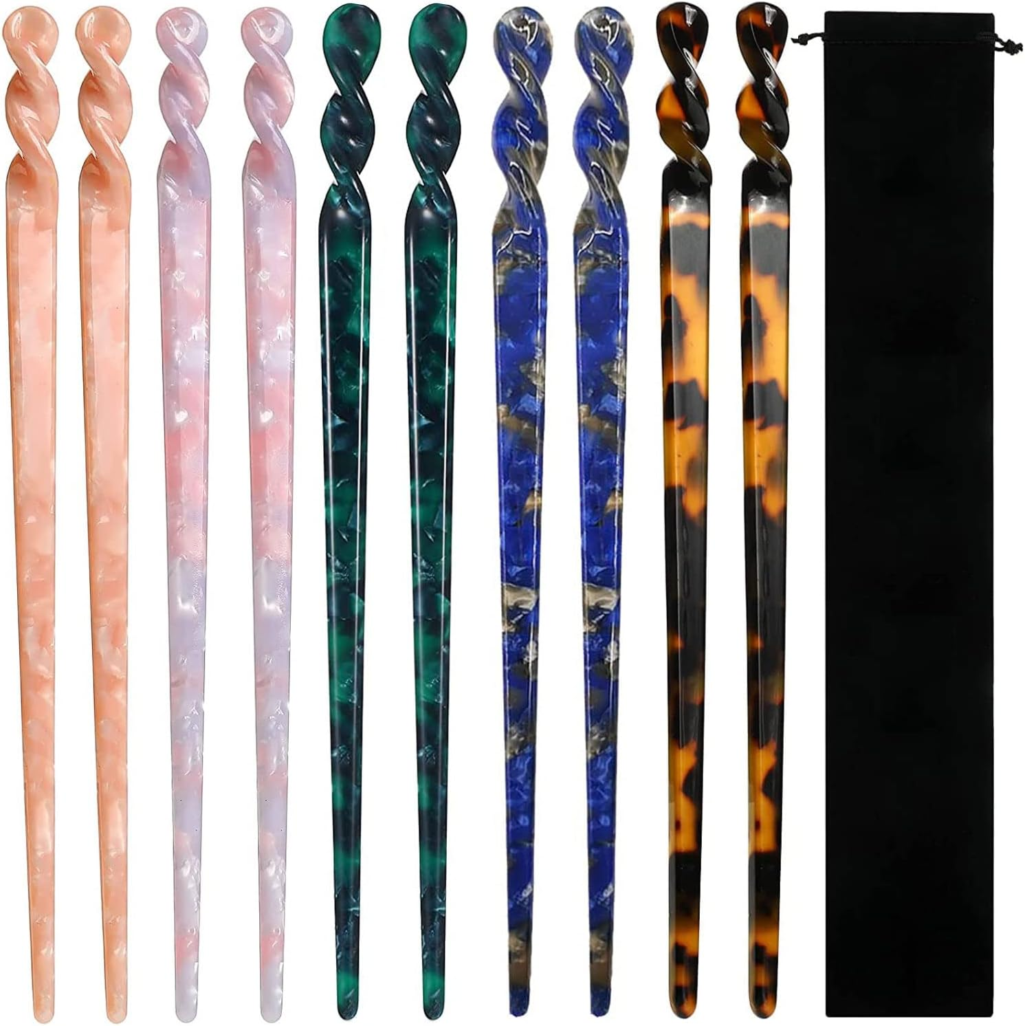 10 Pieces Acetate Hair Sticks Leopard Print Hair Pins, Tortoise Shell Hairpin Vintage Hair Chopsticks Retro Hairpins Disk, Hair Accessories for Women Girls (Vintage)