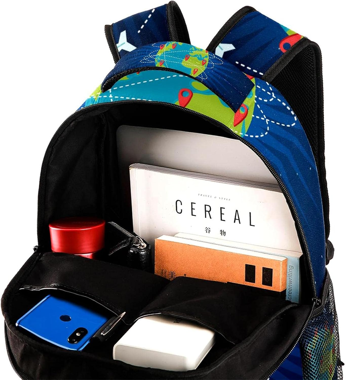 Cartoon Globe Travel Plane Backpack Students Shoulder Bags Travel Bag College School Tote Backpacks image number 3