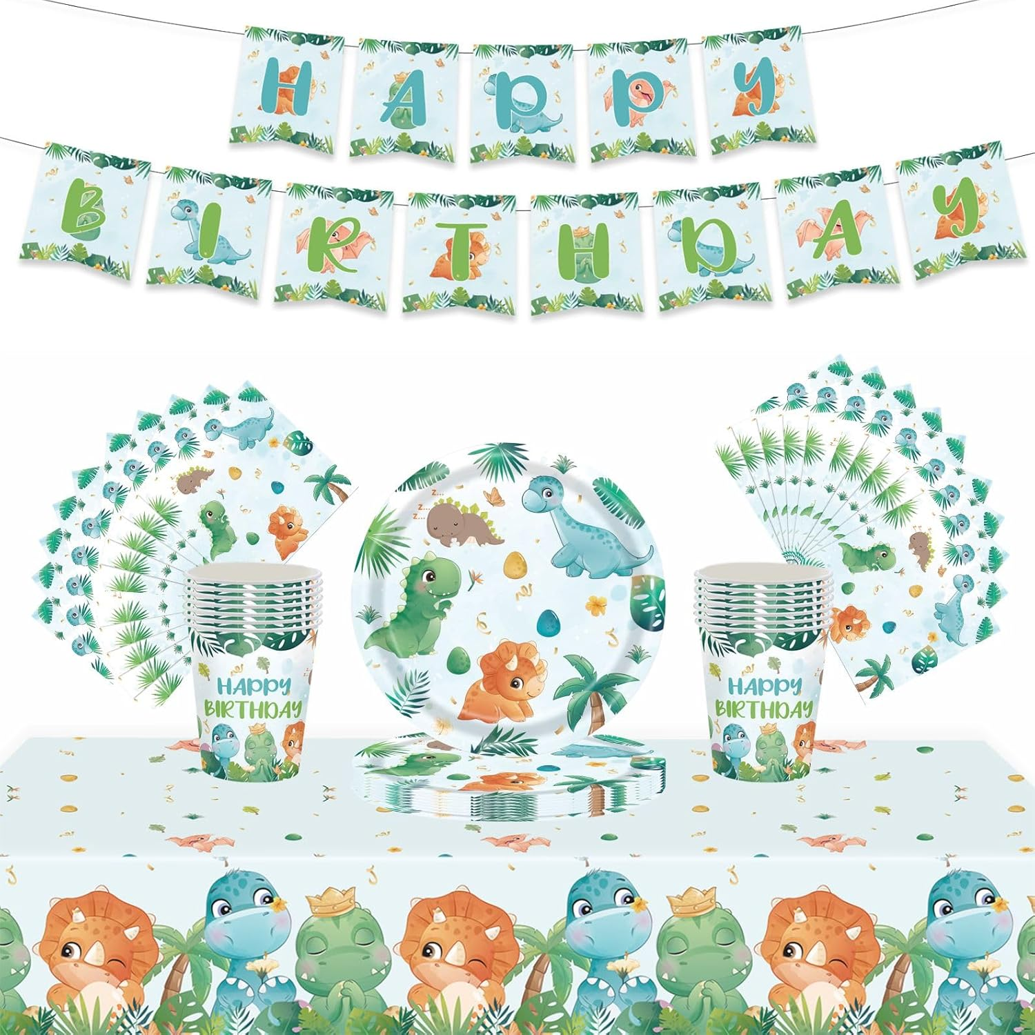 54Pcs Green Dinosaur Animal Party Tableware Decorations for Boy Birthday,Dinosaur Party Table Cloth,7Inch Paper Plates,Dinosaur Party Banner,Paper Napkins for Kids Dino Theme Table Ware Party Favor