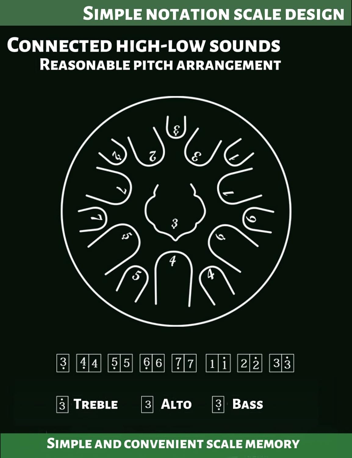 Steel Tongue Drum12.5 Inch 15 Note Handpan Percussion Instrument (Green) image number 2