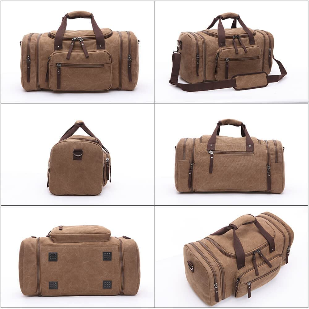 Duffle Bag for Travel, Large Canvas Duffel Bag for Travelling Overnight Weekender Bag Carry on Bag for Men Women Coffee image number 5