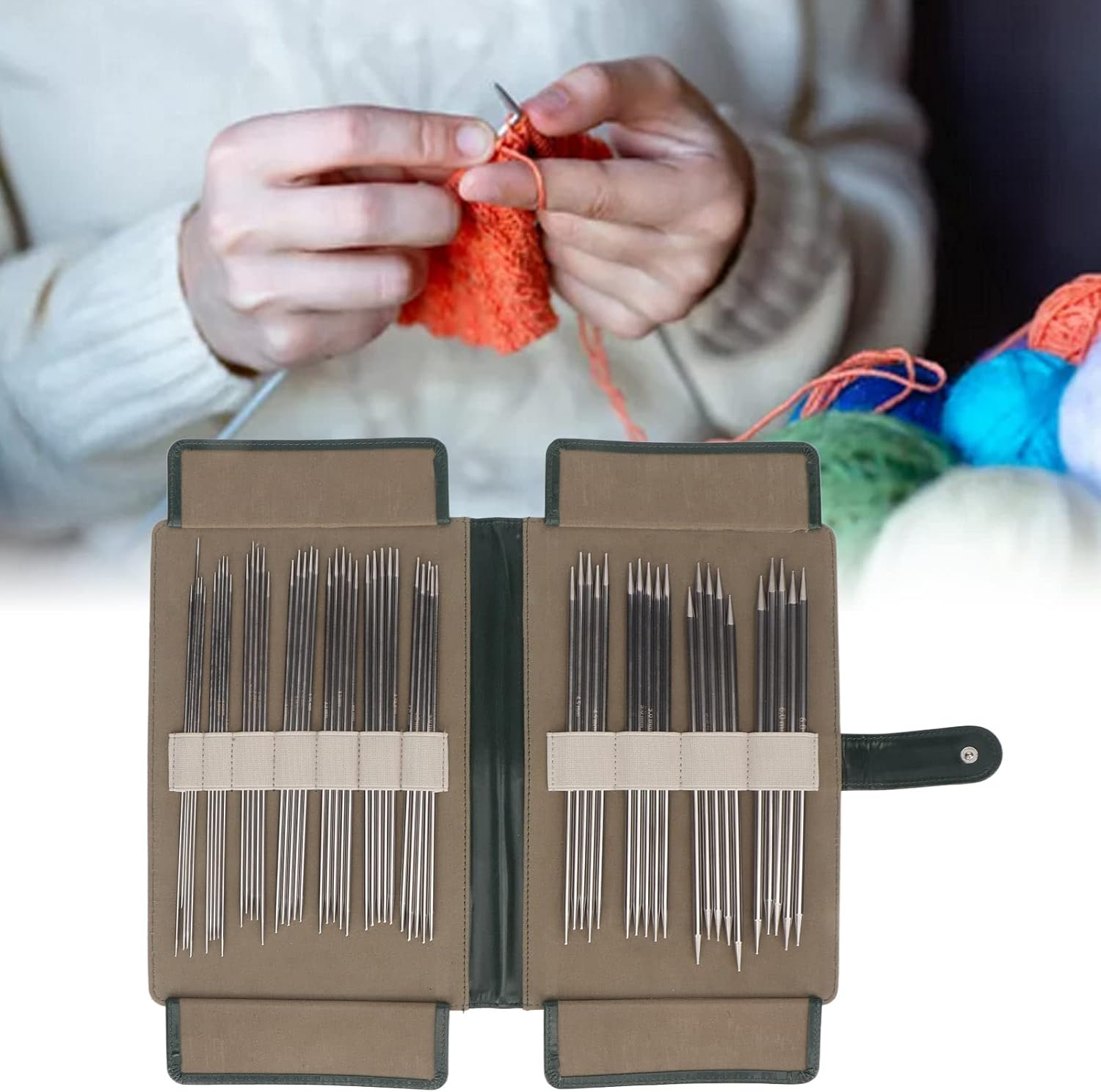 Double Pointed Knitting Needles, 55Pcs 11 Size Stainless Steel Yarn Needles with PU Leather Storage Bag, Straight Knitting Needles Set, Sweater Needle Kit image number 6