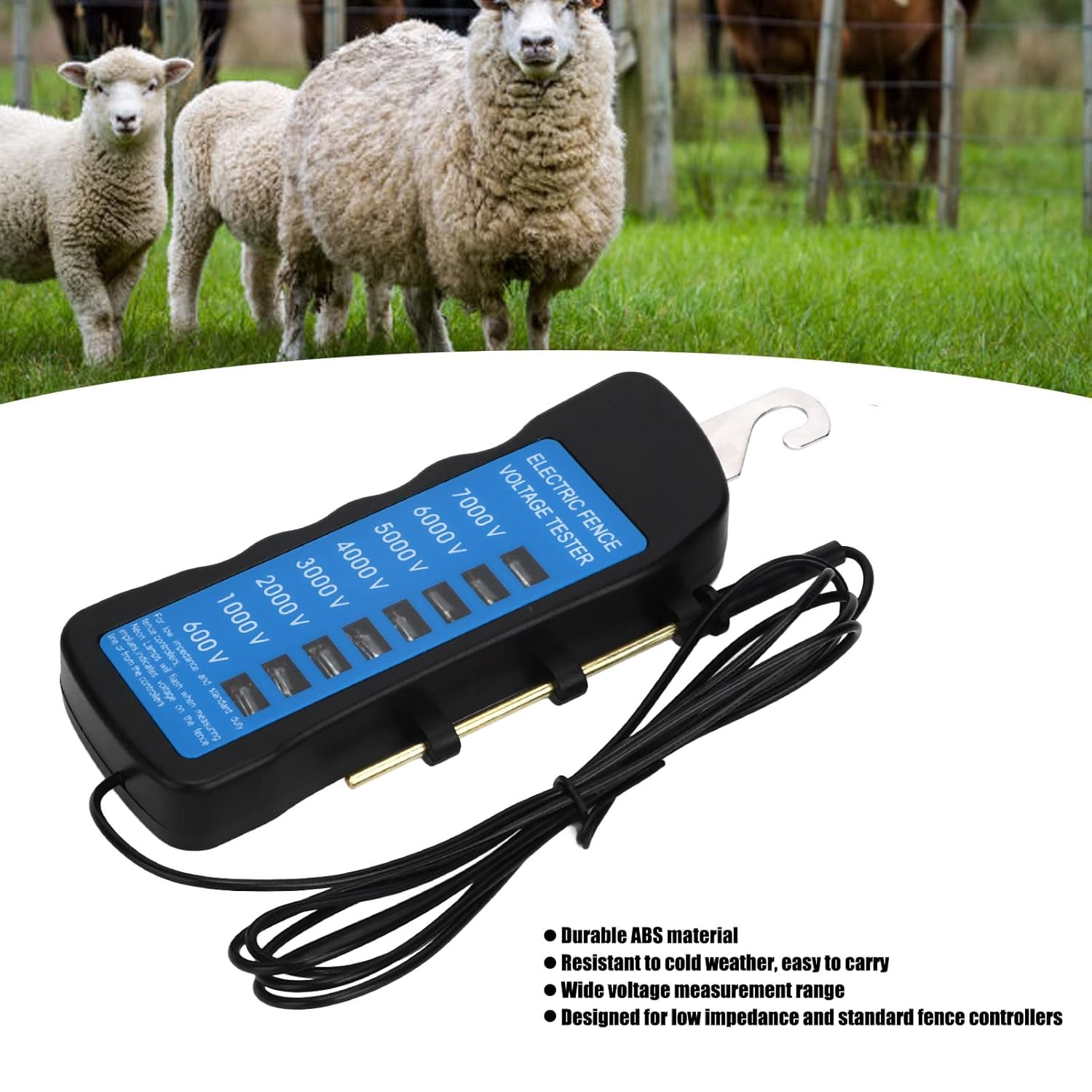 CHICIRIS Voltage Tester, Electric Fence Tester Durable Multi Light Voltage Detection Portable for Farm Supply Fencing for Livestock Enclosures