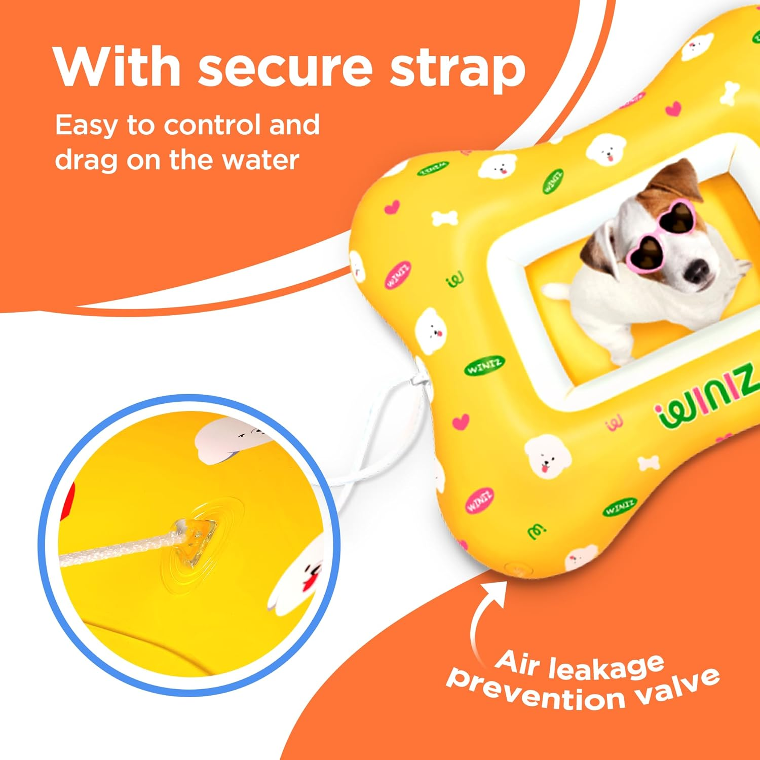 WINIZ Dog Float - Yellow Cute Design Inflatable Rafts for Small Medium Dogs and Puppies - Essential Pet Supplies for Summer Outdoor Water Play Pool Lake River image number 3