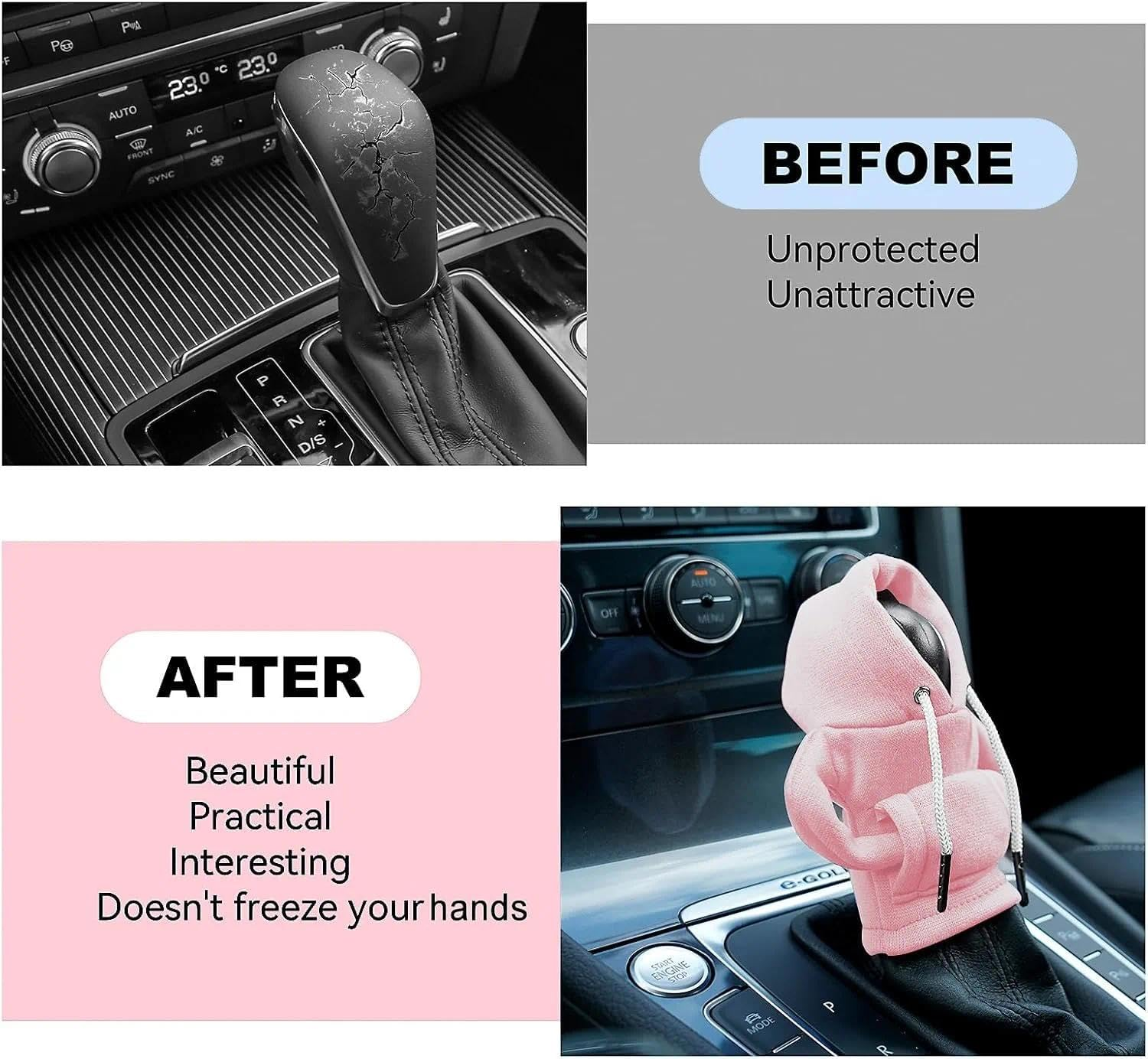 Car Shifter Cover & Car Gear Shift Cover, Velvet Gear Shift Hoodie Protector, Funny Interior Accessory Compatible, Soft Washable Design &ndash; Ermaoo (Pink) - Pink image number 5