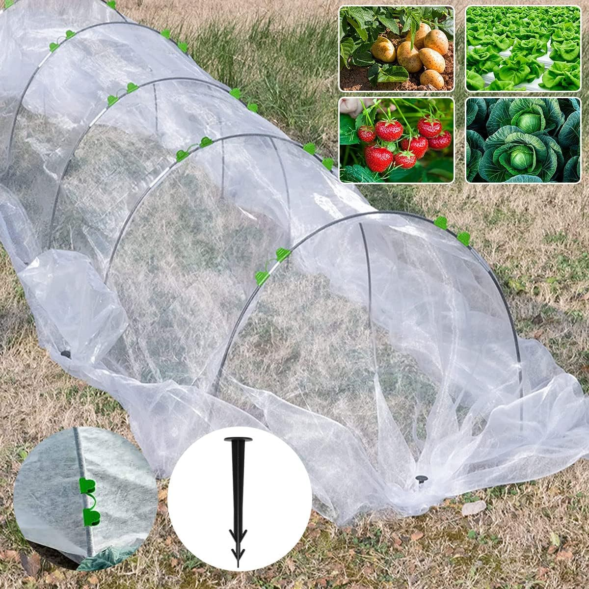 Greenhouse Hoops Grow Tunnel Garden Hoops Kit with Spikes and Clips Detachable Fiberglass Grow Tunnel Frame Greenhouse Tunnel for Winter Frost Protection Raised Bed Garden (21Pcs) image number 3