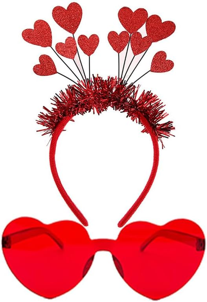 Valentines Day Headband Set, 6 Pcs Red Heart Headband and Heart Sunglasses Love Shaped Hair Hoop Headwear for Party image number 2