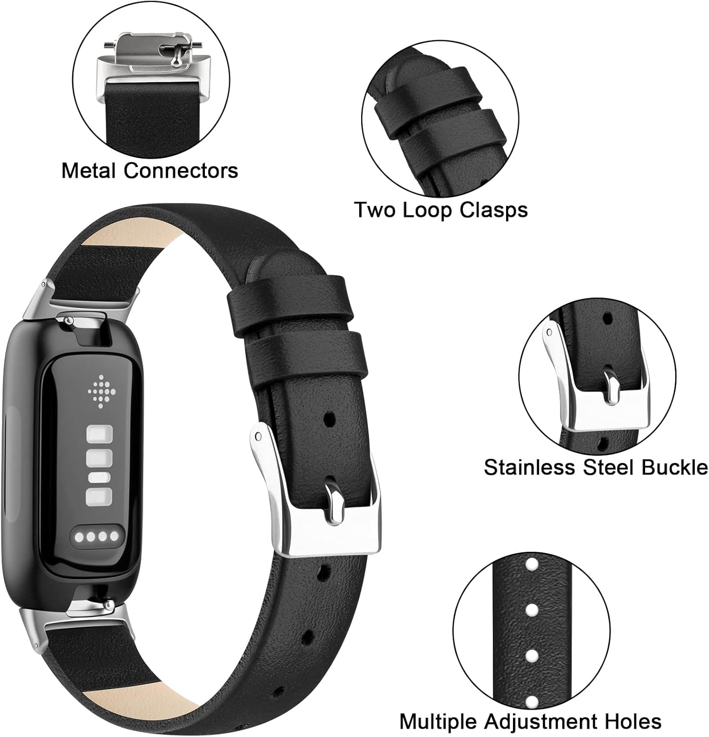 Leather Band for Fitbit Inspire 3 Bands Women Men, Soft Leather Loop Replacement Straps for Fitbit Inspire 3/2/HR Fitness Tracker - Grey image number 2