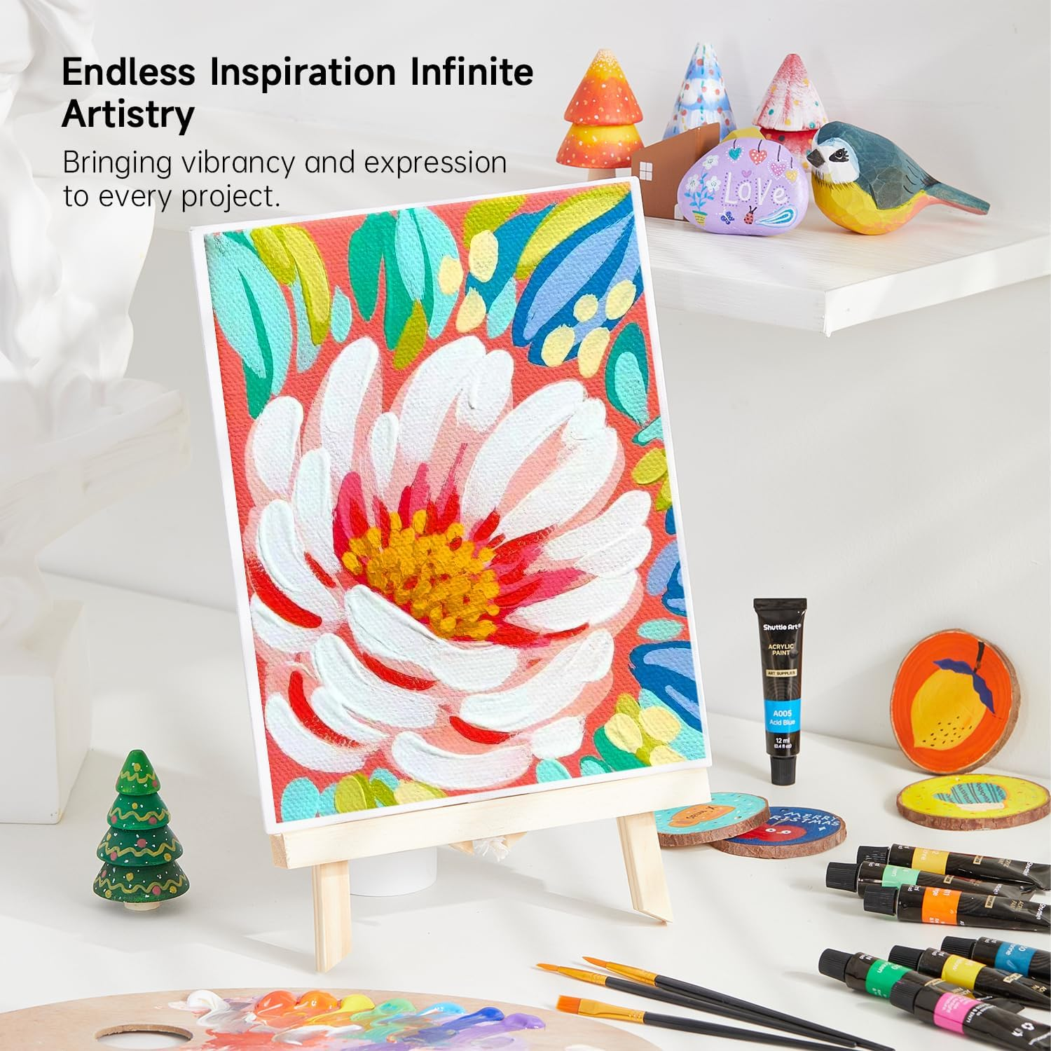 Shuttle Art Acrylic Paint Set, 30 X12Ml Tubes Artist Quality Non Toxic Colours Acrylic Paint, Great for Kids Adults Professional Painting on Canvas Wood Clay Fabric Ceramic Crafts