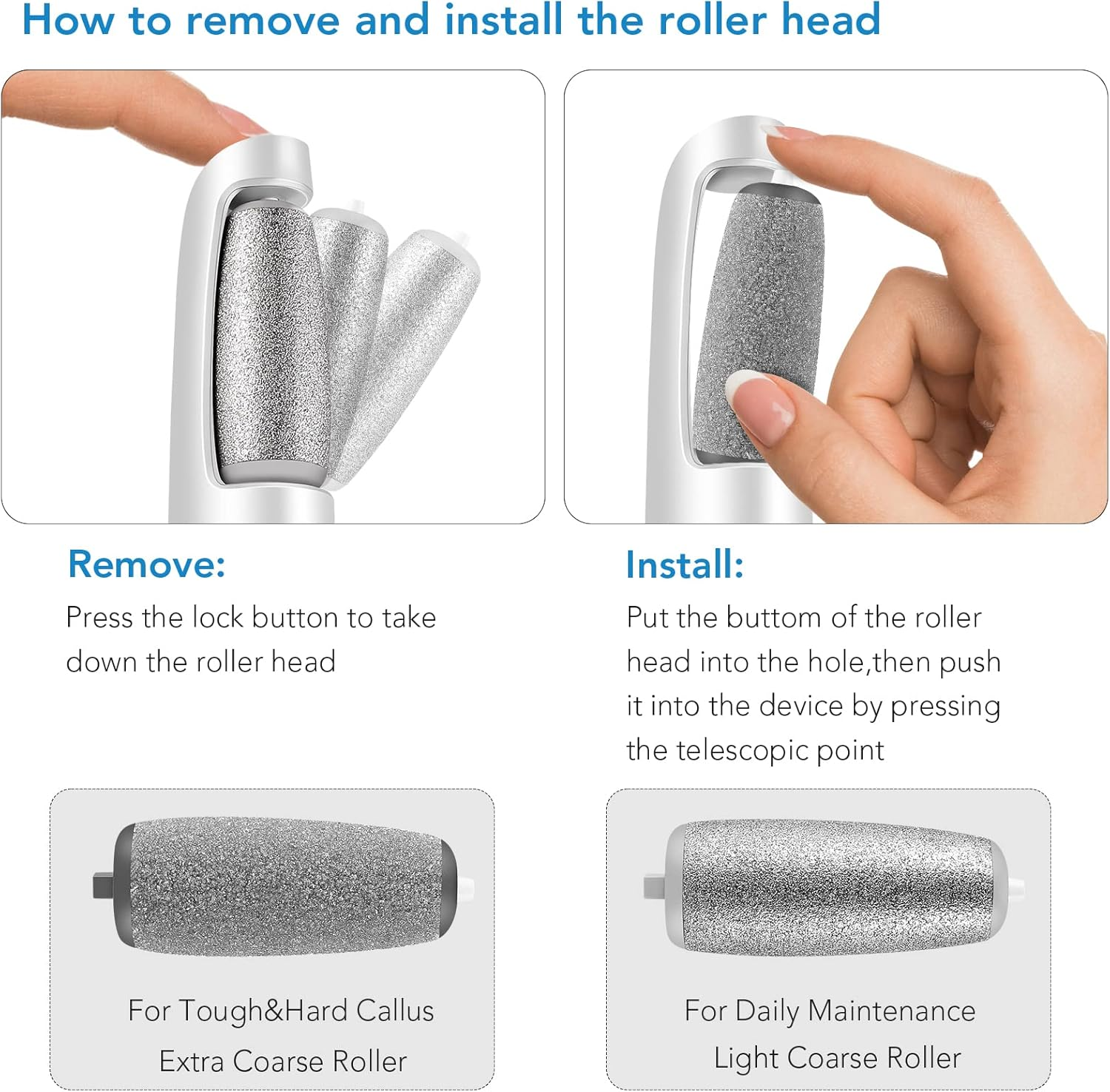 LINKEVAP Electric Callus Remover for Feet, Professional Pedicure Kit Foot Scrubber for Dry, Dead, Cracked, Hard Skin, at Home Feet Spa Care Kit for Men & Women (Cold White) image number 4