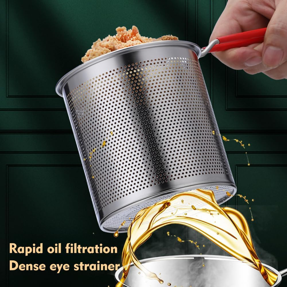 304 Stainless Steel Deep Fryer Pot with Basket, Stove Top Deep Fryer with Easy Grip Handle and Lid, Food Tong, Large Capacity Oil Strainer Pot for Frying Fish Shrimp Fries Chicken image number 2