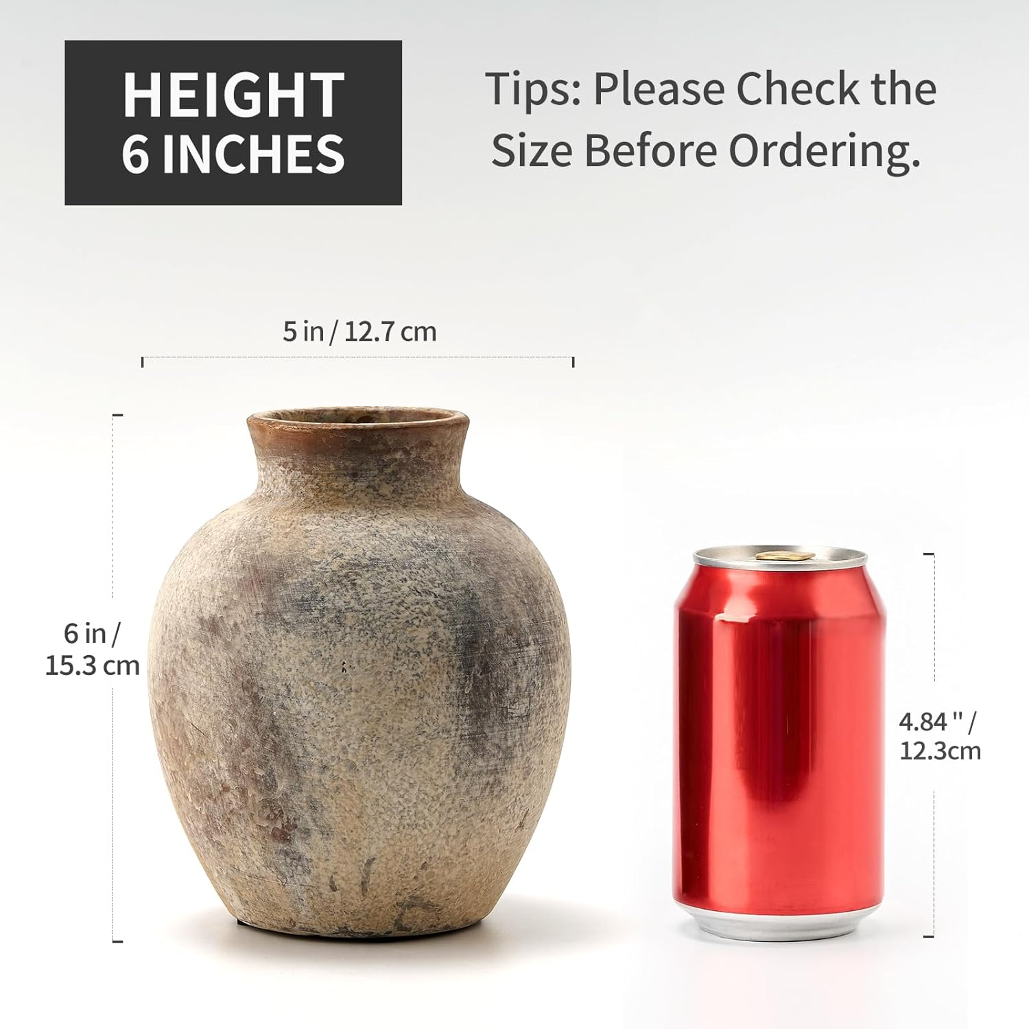 SIDUCAL Ceramic Decorative Flower Vase | 6 Inch Pottery Rustic Farmhouse Vase | Boho Vase for Home Decor | Whitewashed Terracotta Vase for Table, Living Room, Bathroom, Shelf, Mantel Decoration - 443-Bronze image number 6