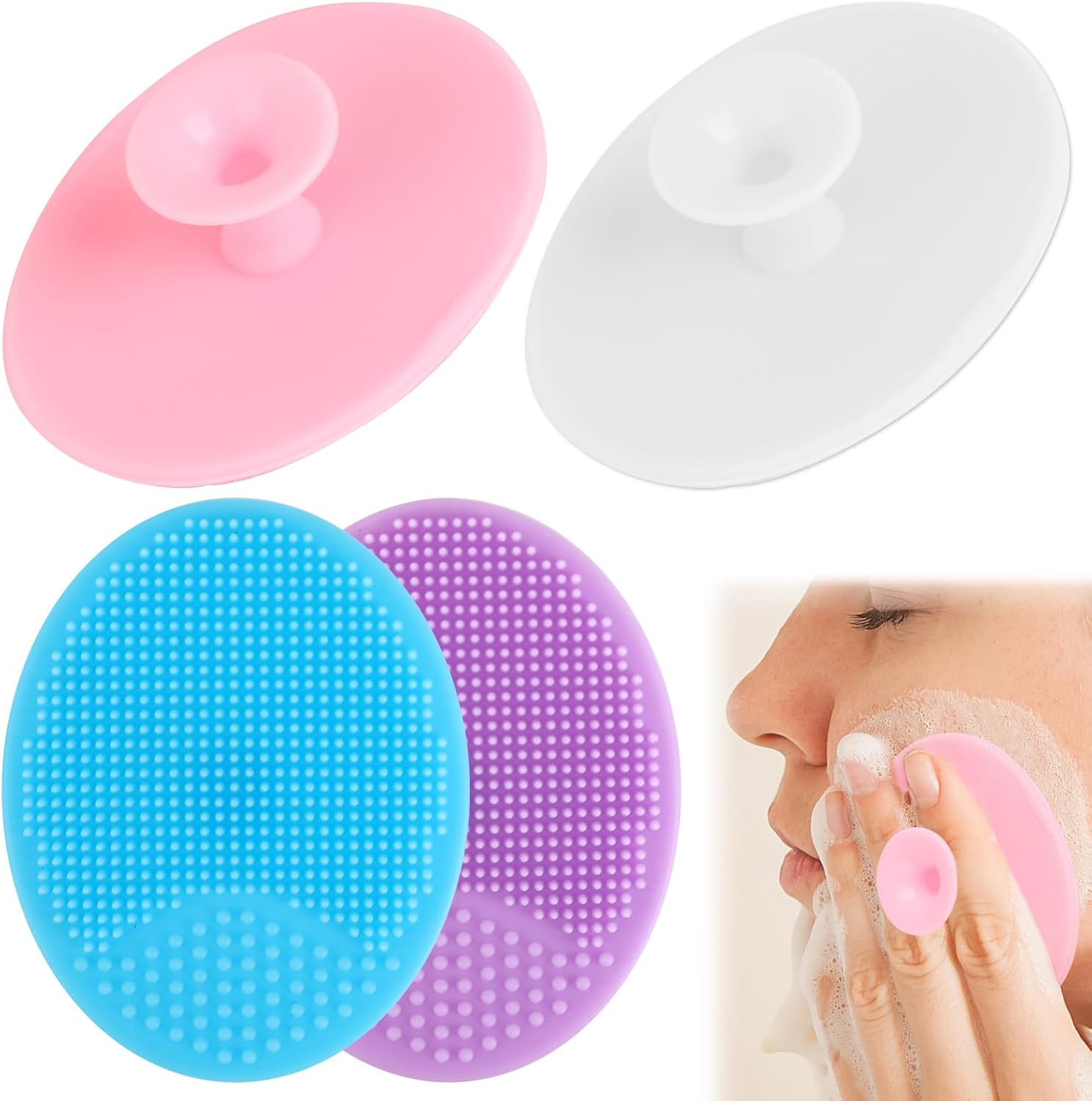 4 Pcs Silicone Face Scrubber, Soft & Gentle Pore Cleansing Brush for Blackhead Removal and Deep Pore Cleaning, Portable Cradle Cap Brush Travel or Fast-Paced Life for Men & Women (D) image number 1