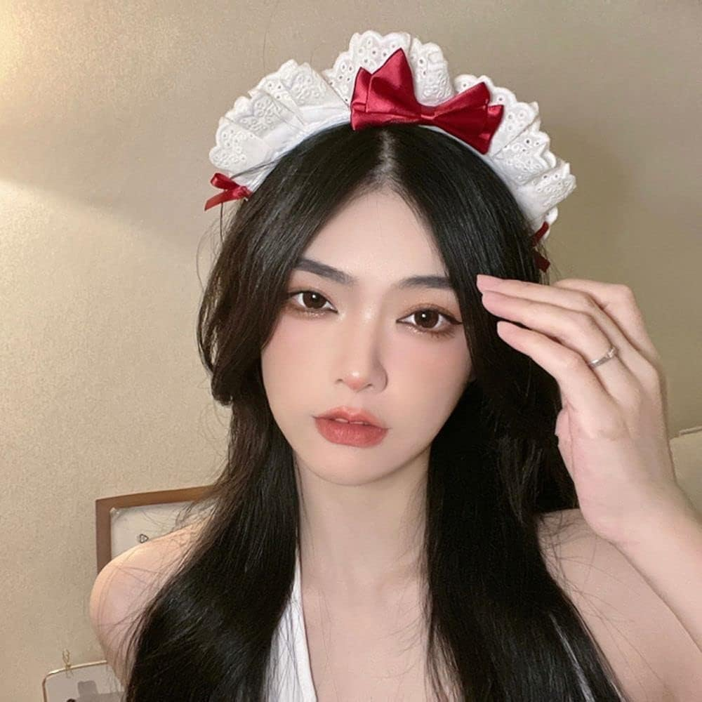 Galyacht Black Women Girls Lolita Headband Lace Bow Hair Band Maid Anime Cosplay Headwear Ribbon Bowknot Cute Hair Band Party Hair Accessories Women'S Fashion Headbands image number 4