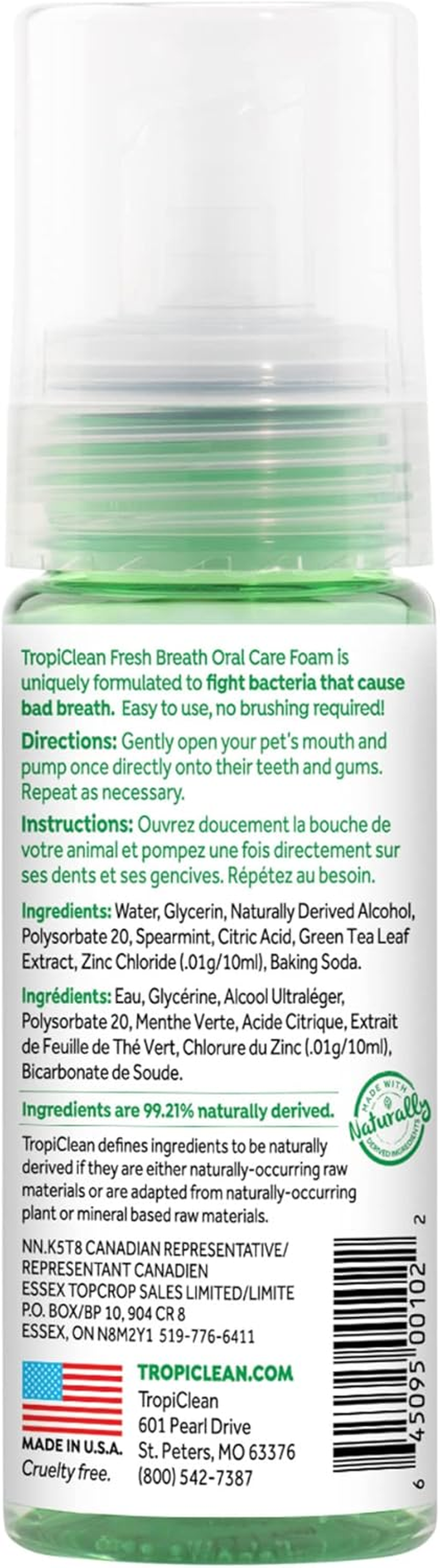Tropiclean Fresh Breath No Brushing Oral Care Mint Foam 133Ml