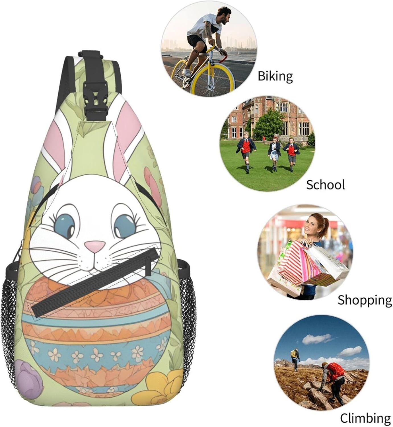 Easter Bunny Floral Shoulder Bag Crossbody Backpack Chest Bag Lightweight Sling Daypackstravel Hiking Cycling for Men Women - Cute Pug Dog image number 2