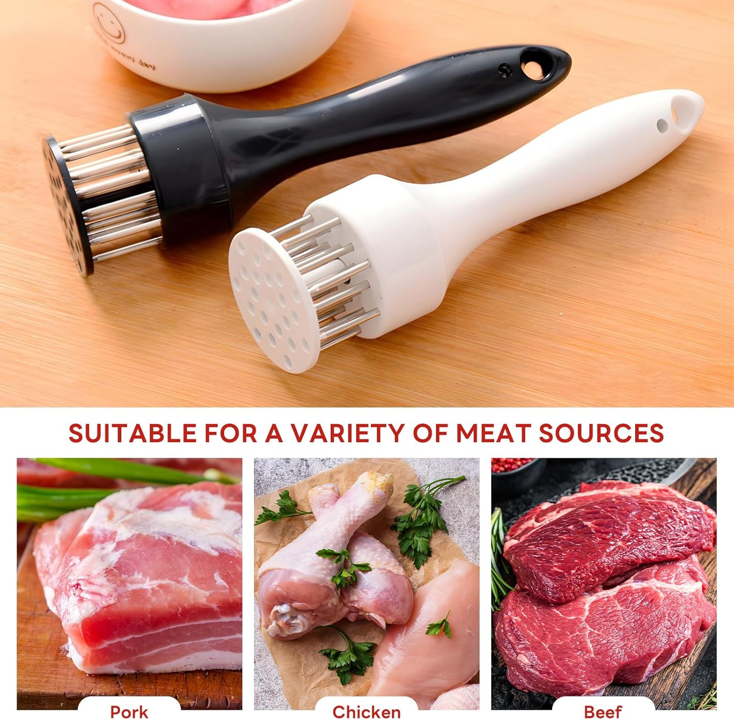 Stainless Steel Needle Blades Meat Tenderizer Tool with Ultra Sharp Profession Kitchen Gadgets Jacquard for Tenderizing and Cooking BBQ, Marinade, Steak, Beef, and Poultry (Black) - White image number 7