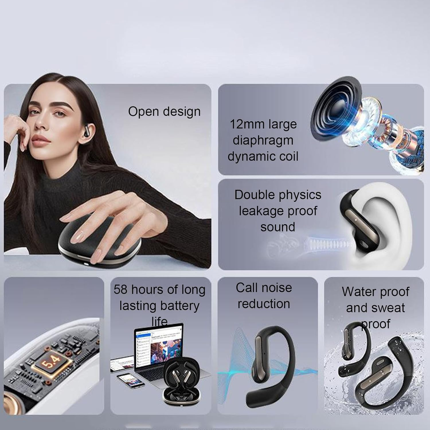 Annadue Wireless Earbuds, 5.4 Headphones with ENC Noise Cancelling Microphone, 5G Ultralight, IMAX Surround Sound, Double Physical Sound Leak Safety. (Black) image number 6