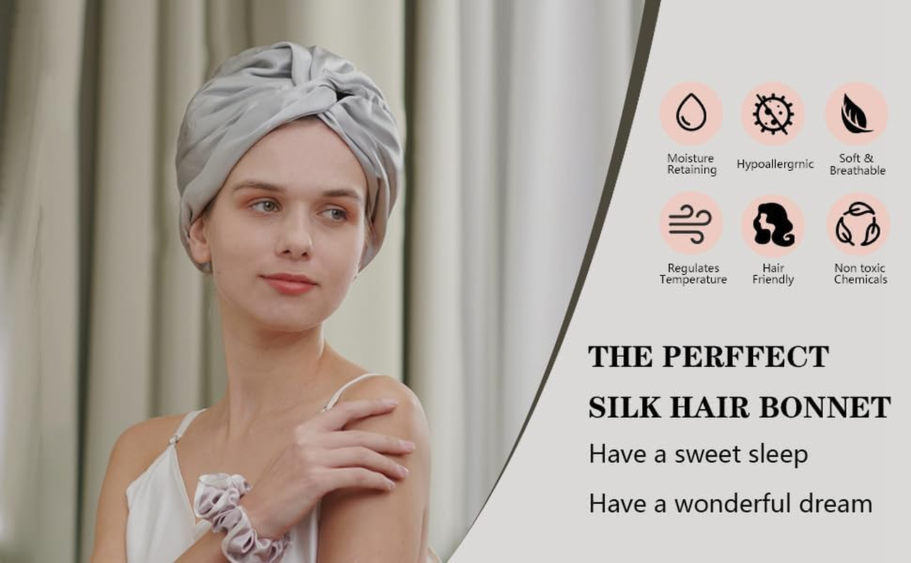 QIYUE 100% Premium Silk Twisted/London Style Turban/Headband/Bath/Hair Care, Breathable Hair Bonnet for Sleeping Suitable for Long, Straight and Curly Hair image number 3