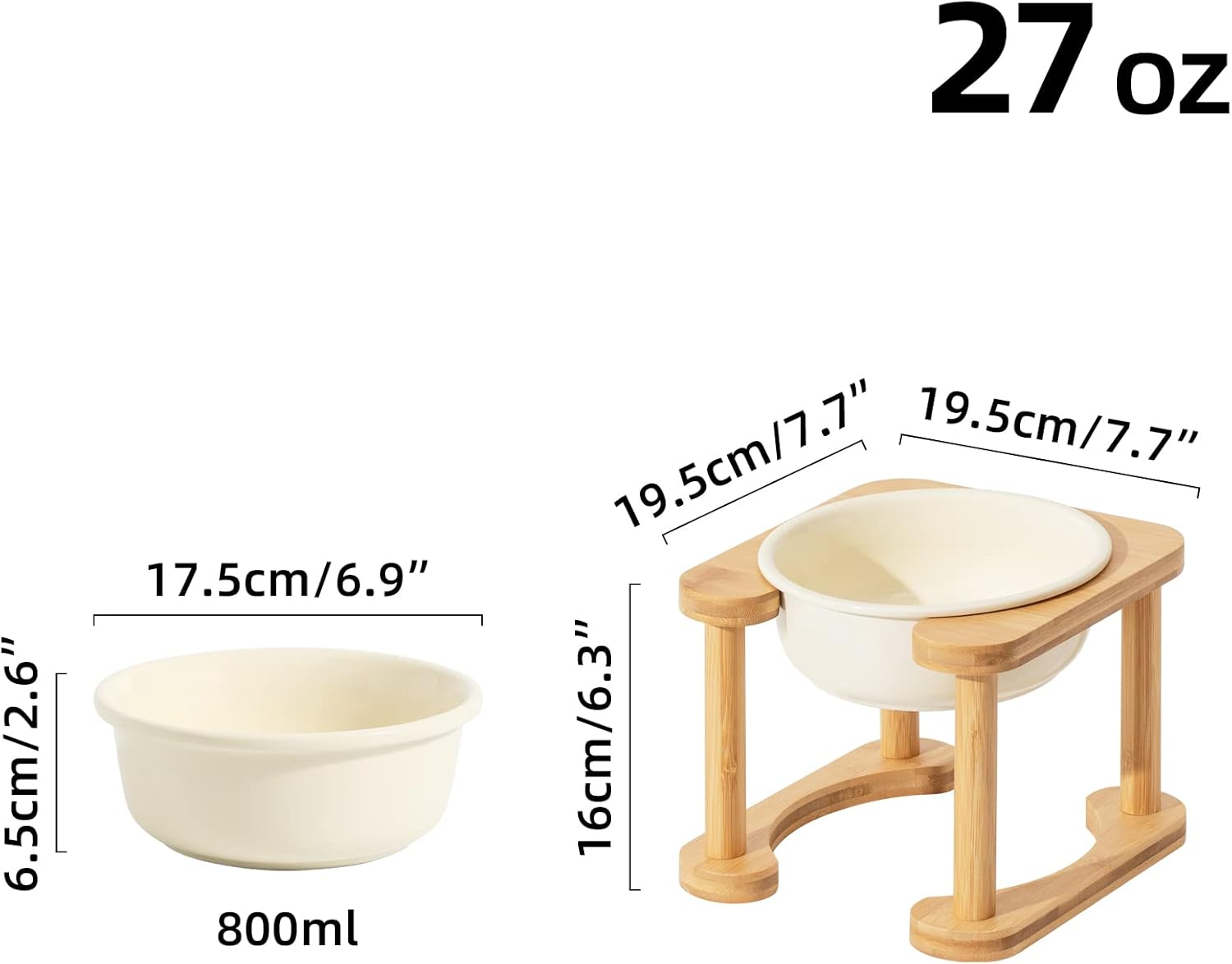 Havniva Ceramics Raised Dog Bowl with Non-Slip Stand Elevated Dog Bowl for Medium Dog Food and Water Bowl Dog Dish Pet Feeding Bowl (Single 6.9" Bowl, Cream White) image number 3