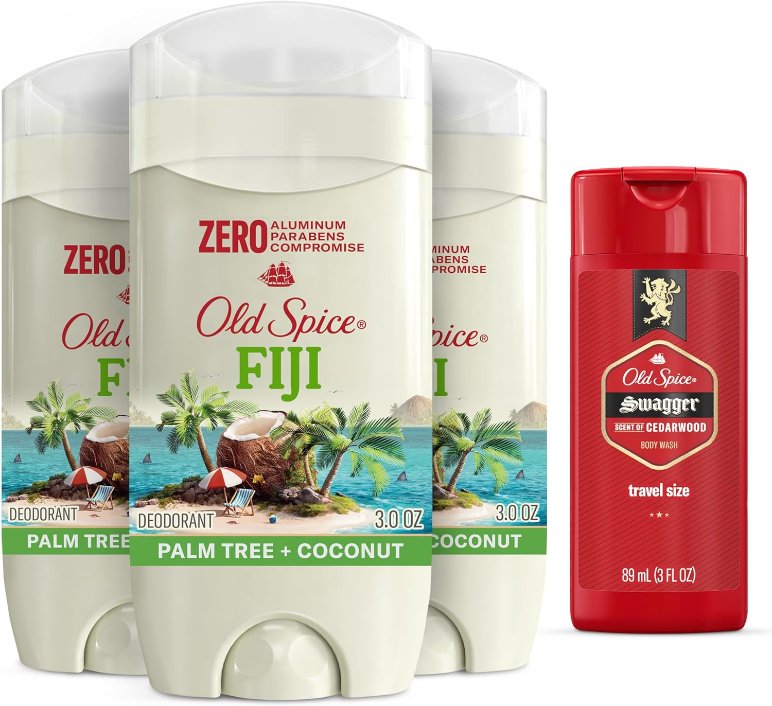 Old Spice Aluminum Free Deodorant for Men, 24/7 Long Lasting Freshness, 24/7 Sweat & Odor Protection, Fiji with Palm Tree Scent Deodorant with Travel-Size Swagger Scent Body Wash, 3 Oz (Pack of 3) image number 6