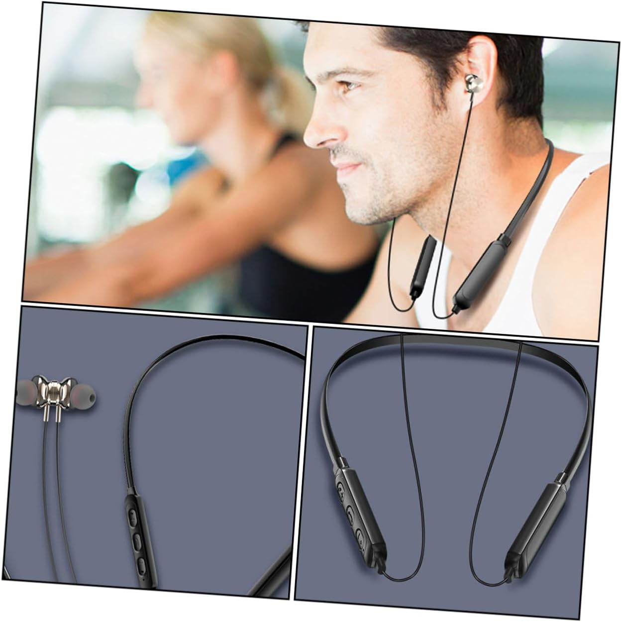 SECFOU Wireless Neckband Wireless Headset 5.0, Waterproof In-Ear Stereo Earbuds with Magnetic Design, Sweat-Resistant Sports Wireless Earpiece for Running and Gym Use, Black image number 2