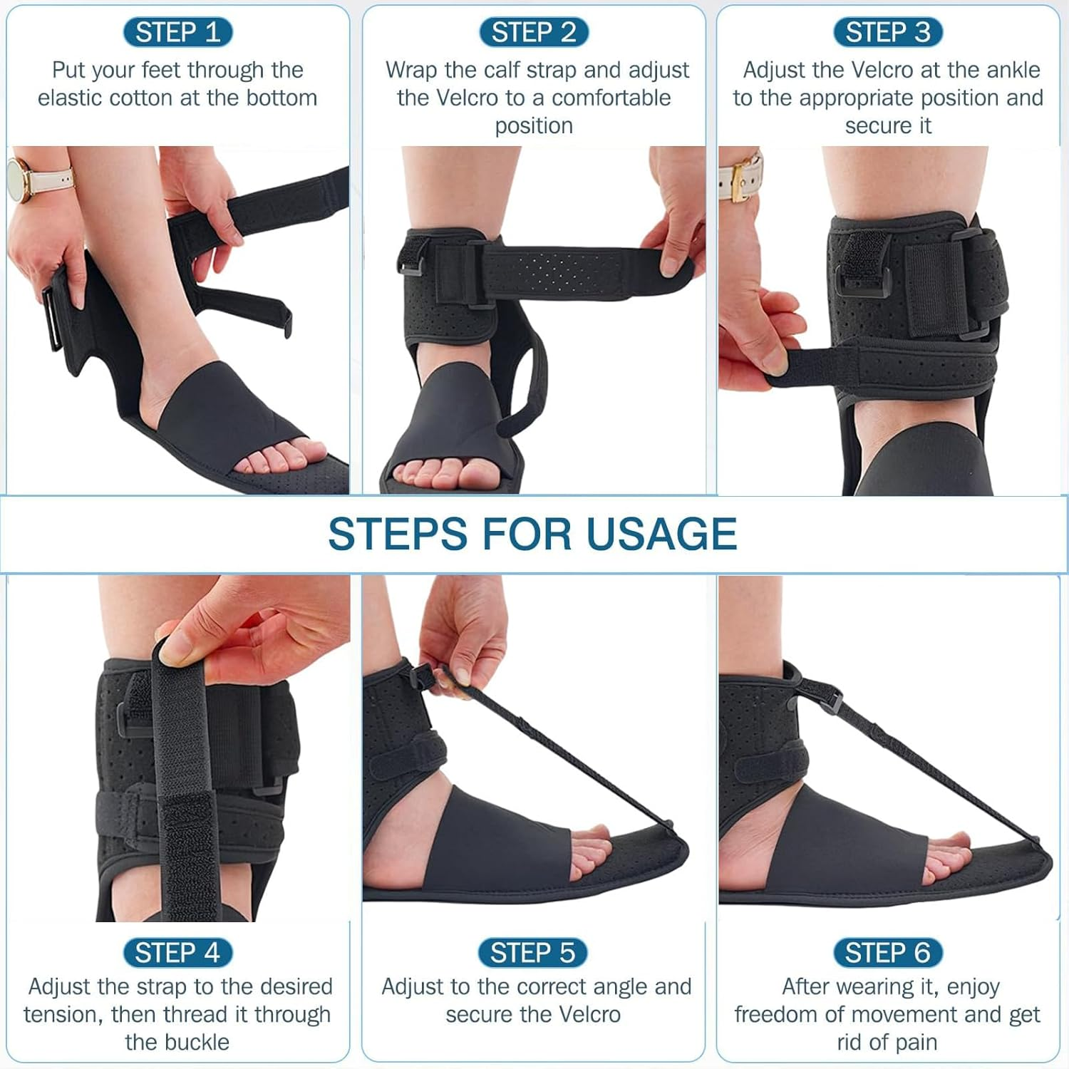 TONGLUO Plantar Fasciitis Night Splint Sock for Pain Relief, Soft & Comfortable Adjustable Foot Brace for Relief Tendonitis, Heel Spur, Foot Drop for Men and Women (Black) image number 2