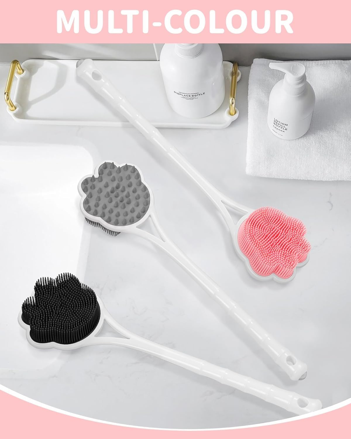 15.7 - Inch Long - Handle Silicone Back Brush, a Dual - Purpose Back Brush for Showering with Ultra - Soft Silicone Bristles, It'S a Bear - Shaped Body Shower Brush That Can Be Hung to Dry Ideal for Scrubbing the Back and Suitable for Sensitive Skin (Pink) image number 4
