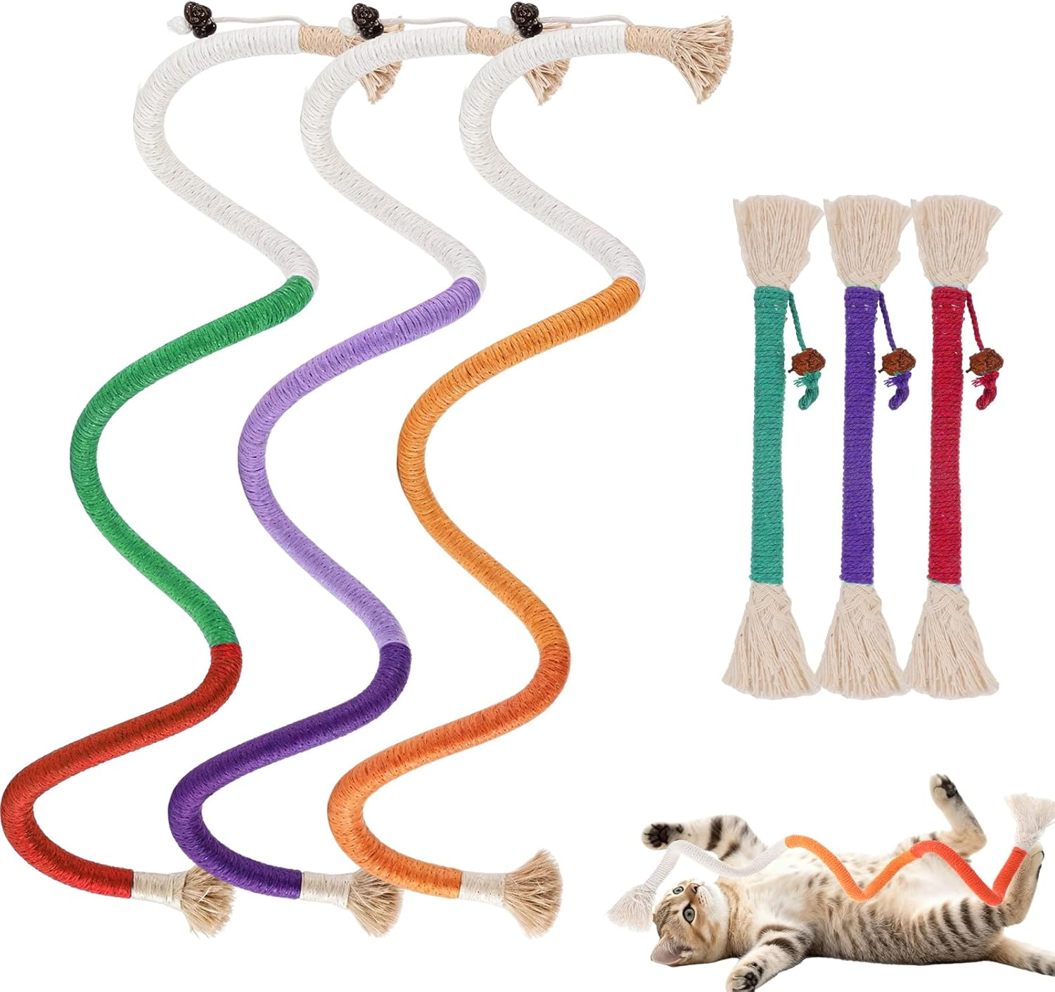 YBEATY 6Pcs Cat Chew Rope Toy Interactive Cat Nip Kicker Toy Pet Chew Toys Bent Cats Rope Toys Bite-Proof Playthings Kitten Chewropes Pet Supplies for All Breeds Cats Teeth Cleaning Stress Relief image number 3