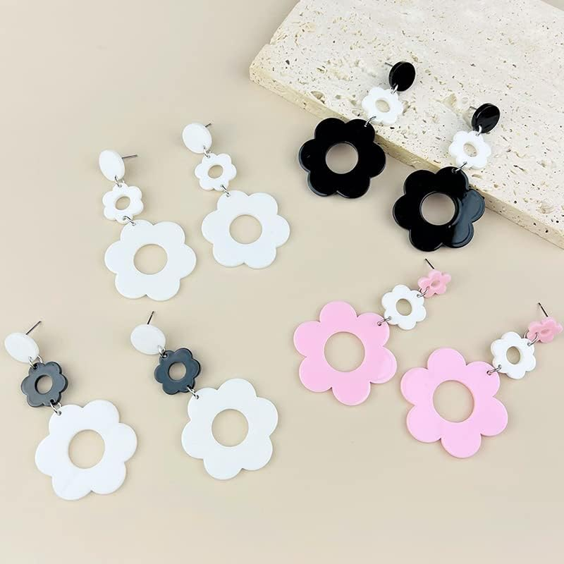 60 70S Big Acrylic Daisy Flower Petal Drop Dangle Earrings Stud Resin Floral for Women Girls Colorful Summer Y2K Holiday Jewelry image number 4