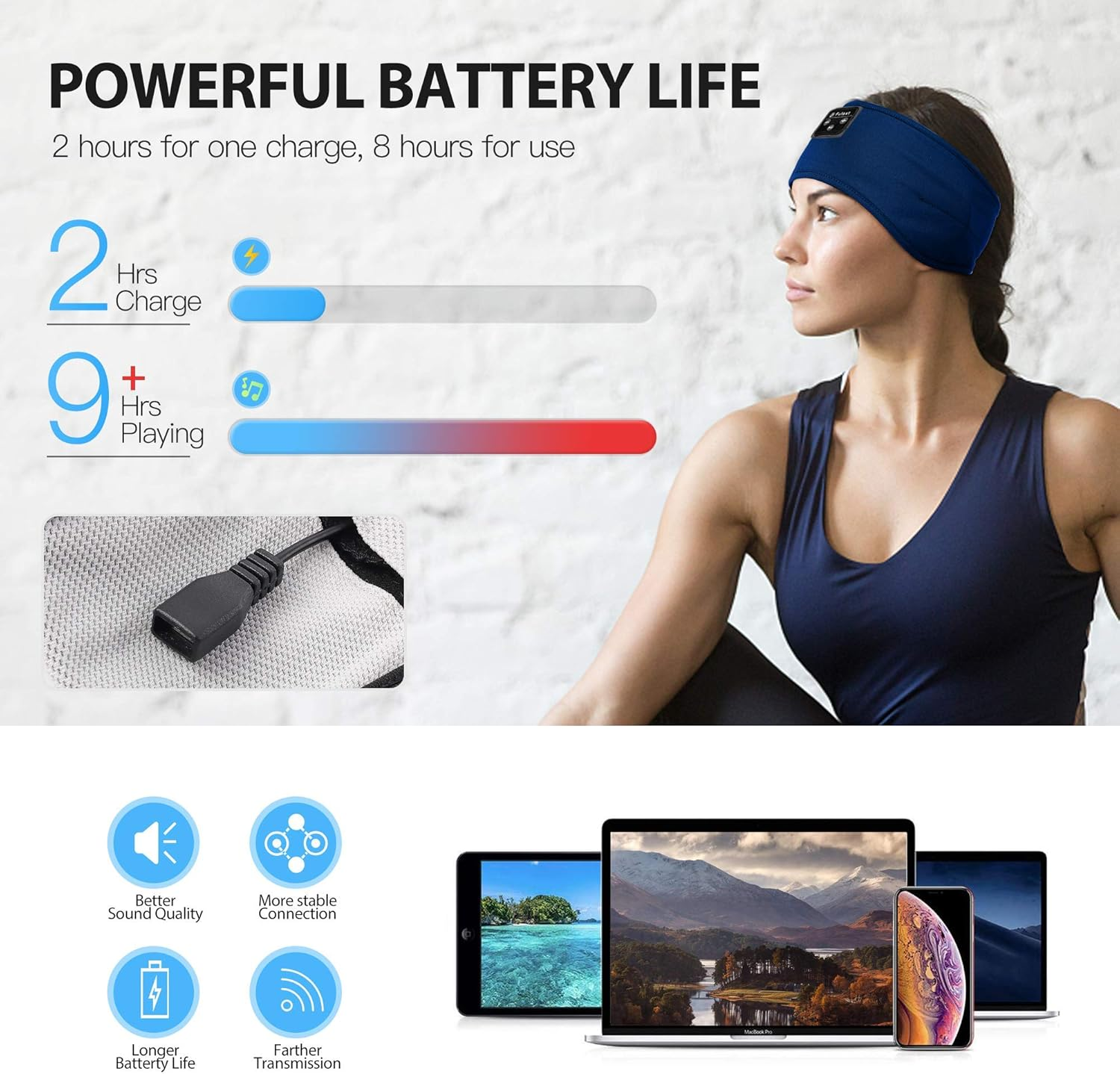 Fulext Sleep Headphones Bluetooth Headband, Long Time Play Sleeping Headsets with Built in Speakers, Perfect for Workout, Running, Yoga, Ideal for Active Individuals, Comfortable for Side Sleepers image number 4