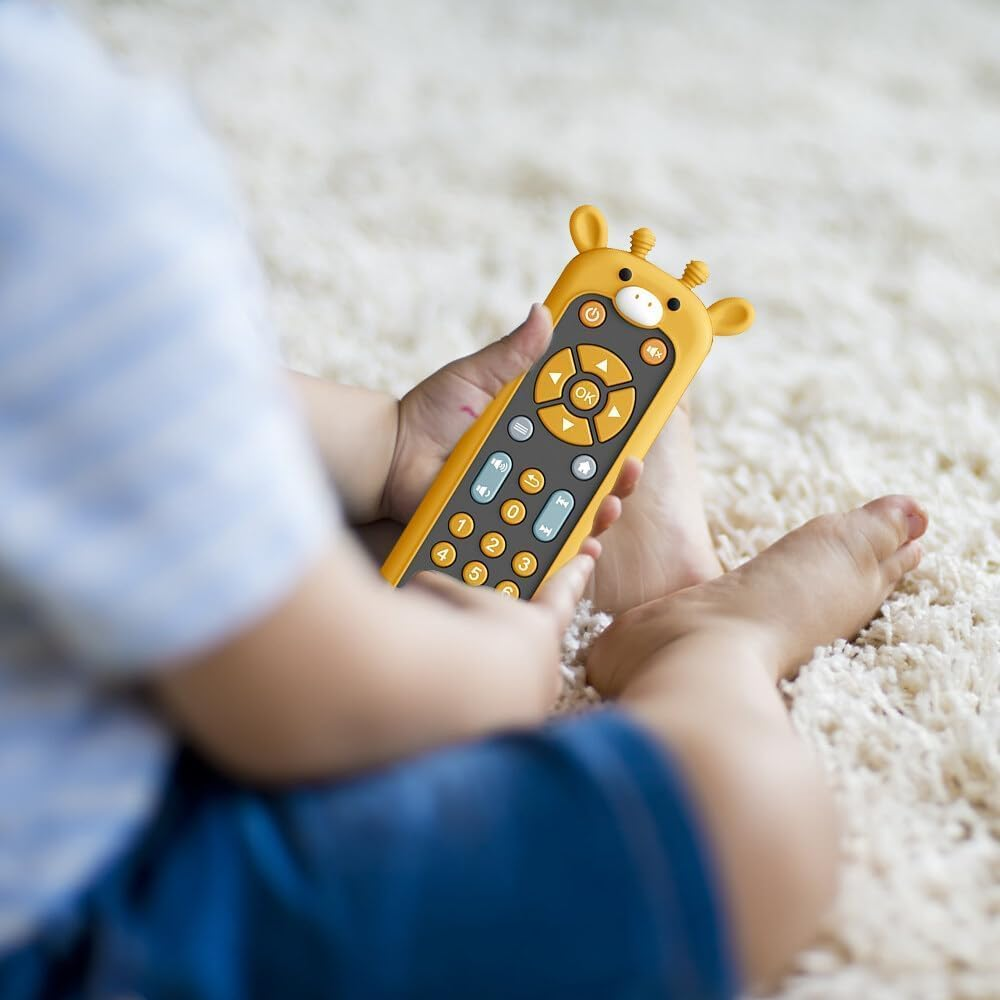 Baby TV Remote Control Toy with Cute Giraffe Soft Silicone Cover Toy, Realistic Baby Musical Remote Control Toy with Light ＆ Sound, Educational Toys with 3 Language for 6M+Toddlers image number 3