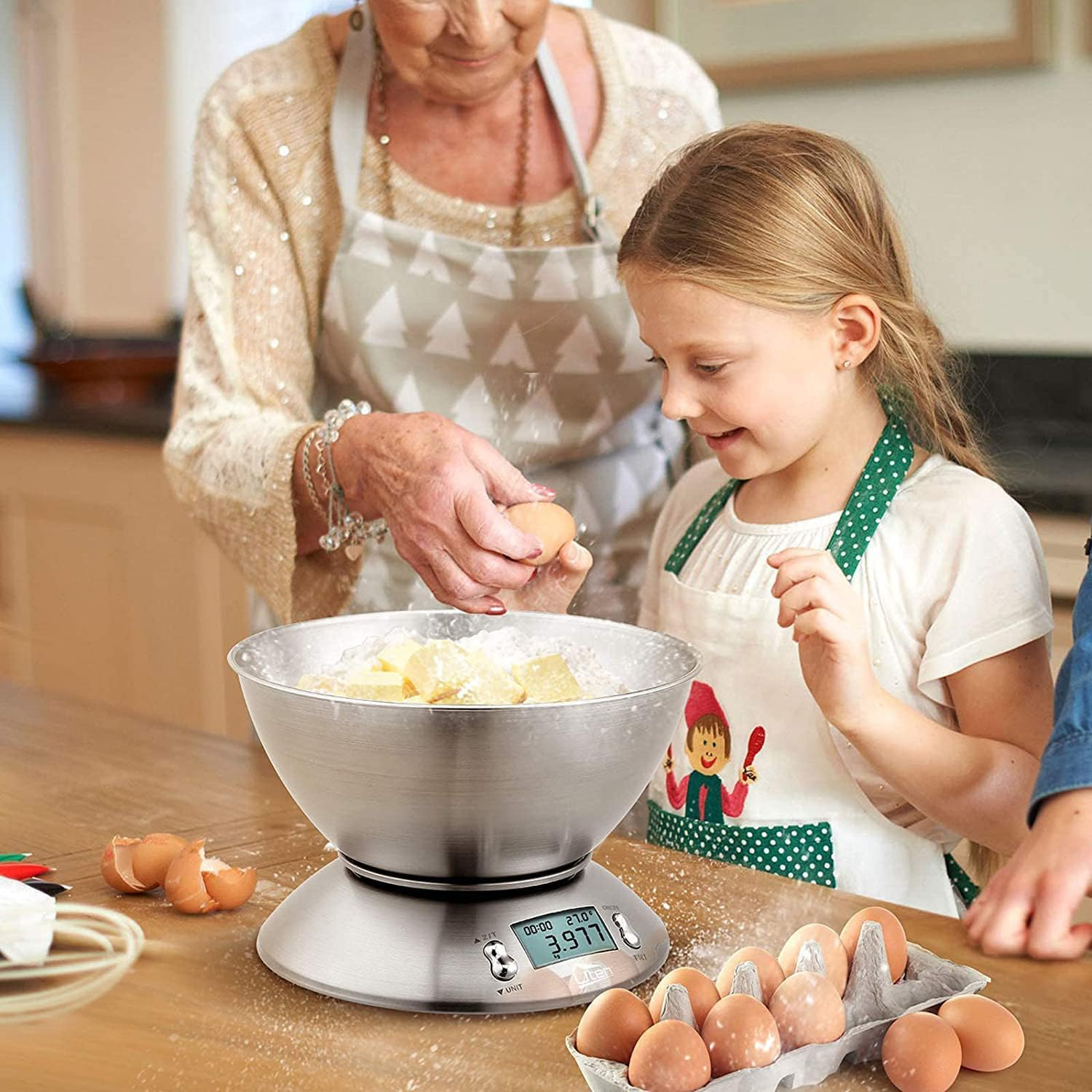 Uten Kitchen Scales Digital Scales with Bowl, 5 Kg, Stainless Steel, Tare Function, LCD Display, Bowl and Timer, Baking & Cooking image number 3