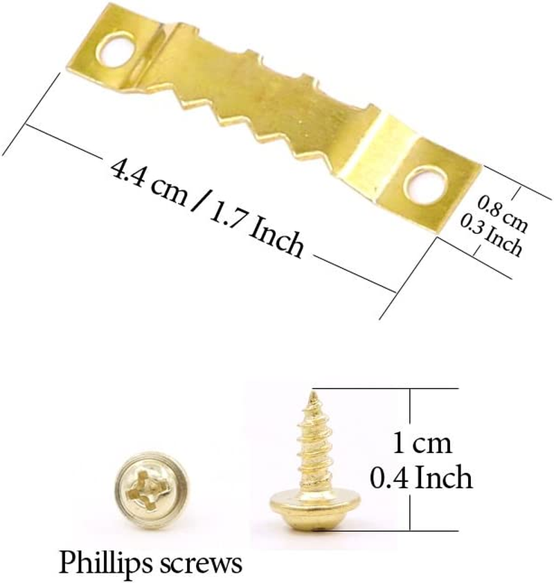 120Pcs Golden Stainless Steel Sawtooth Picture Hangers Frame Hanging Hangers Double Hole with Screws for Picture Painting Frame Cross-Stitch