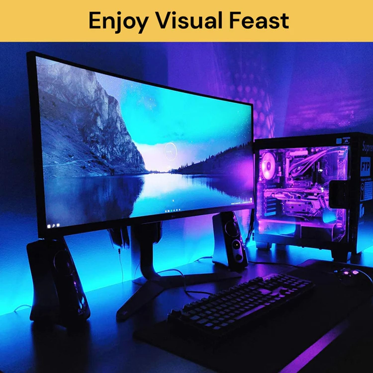 EZONEDEAL 2Pcs 5M LED Strip Lights RGBWW with Wireless Remote and Adapter for Bedroom Ambient Lighting Kitchen Cabinets image number 6