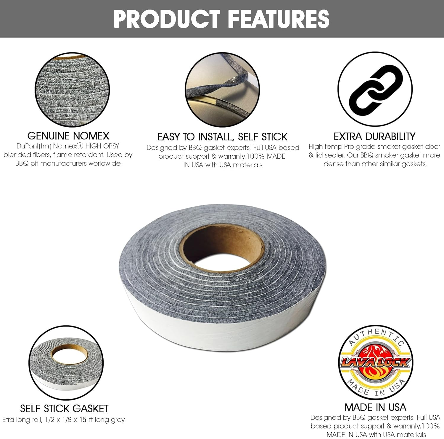 Nomex High Temp BBQ Gasket for All Kamado Smokers (Joe, Primo, Grill Dome, King, Komodo, Saffire Etc) image number 1