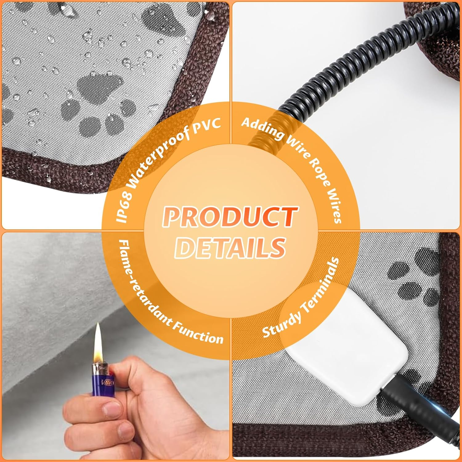 Pet Heated Mat for Cats Dogs - Large Pet Heating Pad with Indicator and 2 Adjustable Thermal, Warming Cat Dog Bed Blanket with Overheating Protection, Bite Resistance Cable - Gray, 50X70Cm image number 3