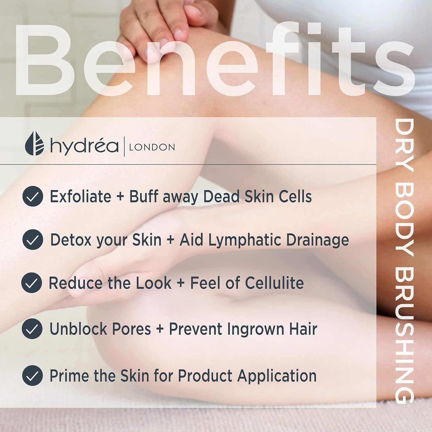 Hydrea London Dry Body Brush &ndash; Premium Exfoliating Dry Skin Brush Cactus Bristle, Vegan Dry Brush Cellulite Remover, Exfoliating Body Scrubber for Lymphatic Drainage, FSC&reg; Certified Beechwood - Brown image number 5